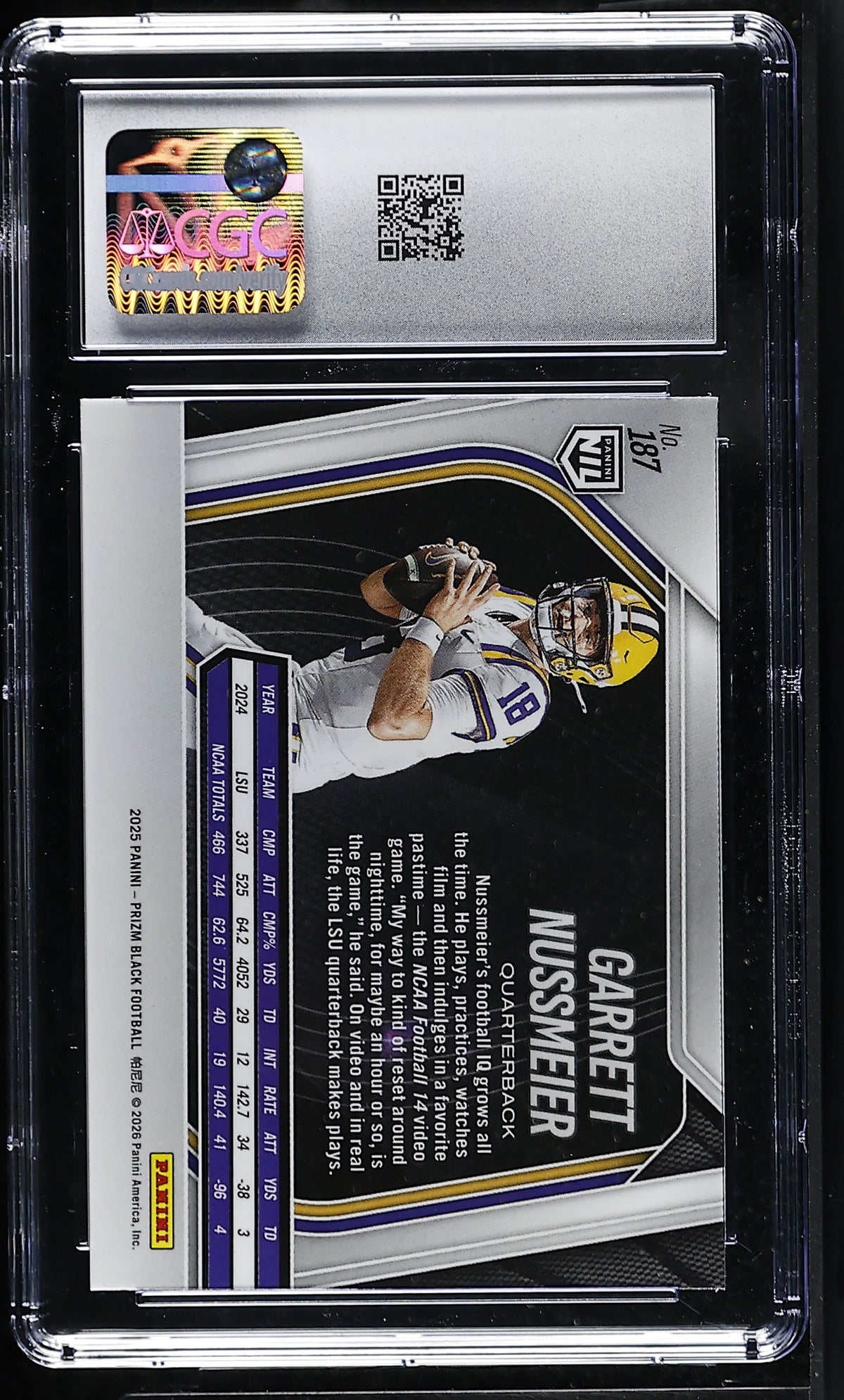 2025 Panini Prizm Black Garrett Nussmeier Rookie #187 CGC 10 LSU Tigers