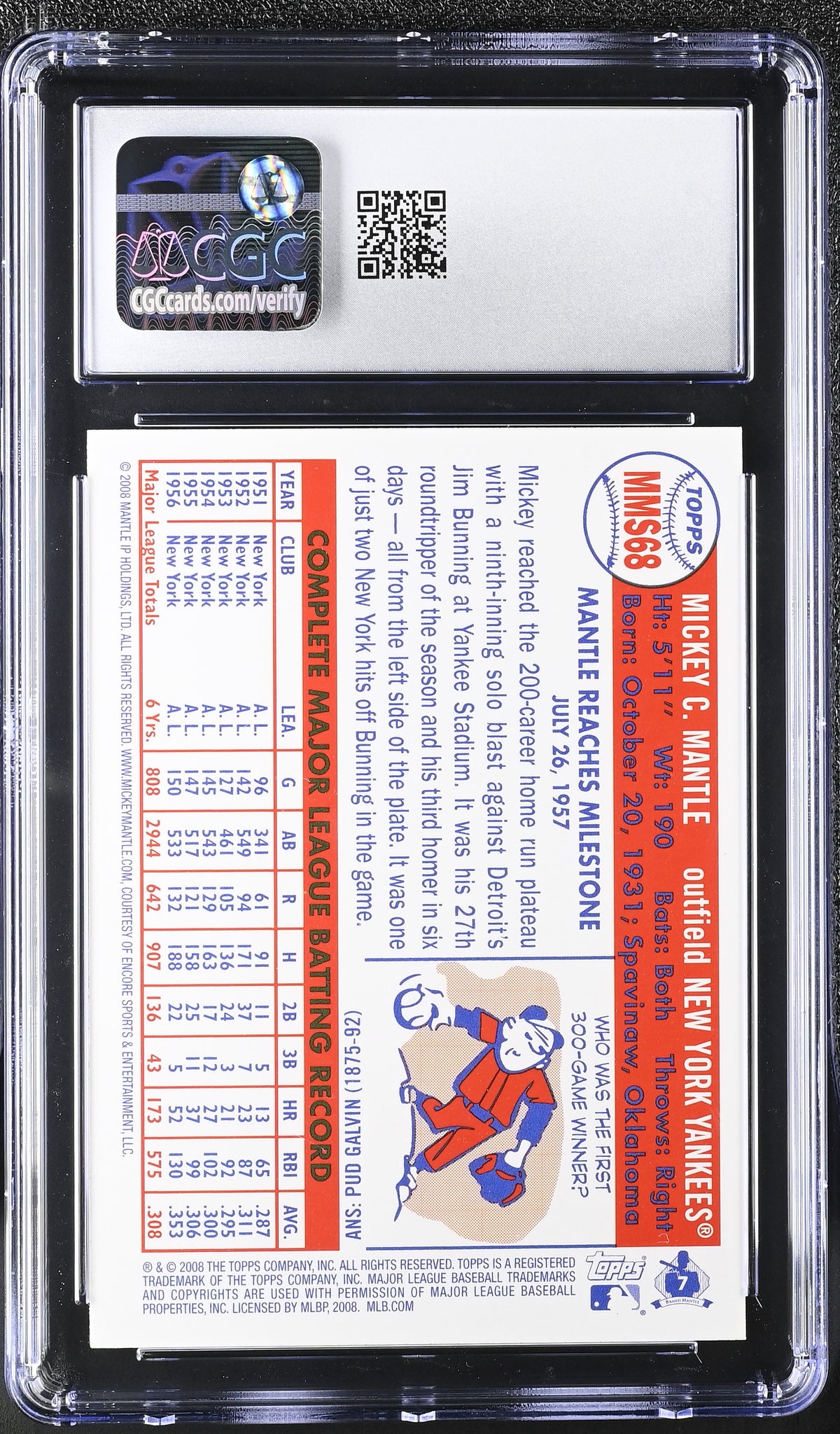 2008 Topps Mickey Mantle Mickey Mantle Story #MMS68 CGC 9.5 New York Yankees
