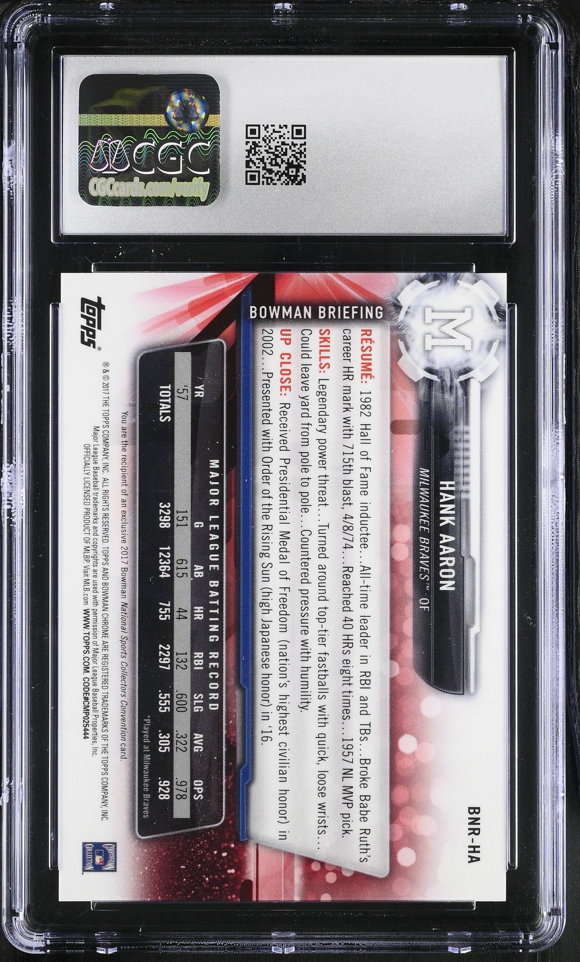 2017 Bowman Chrome Hank Aaron #BNR-HA National Convention CGC 9.5
