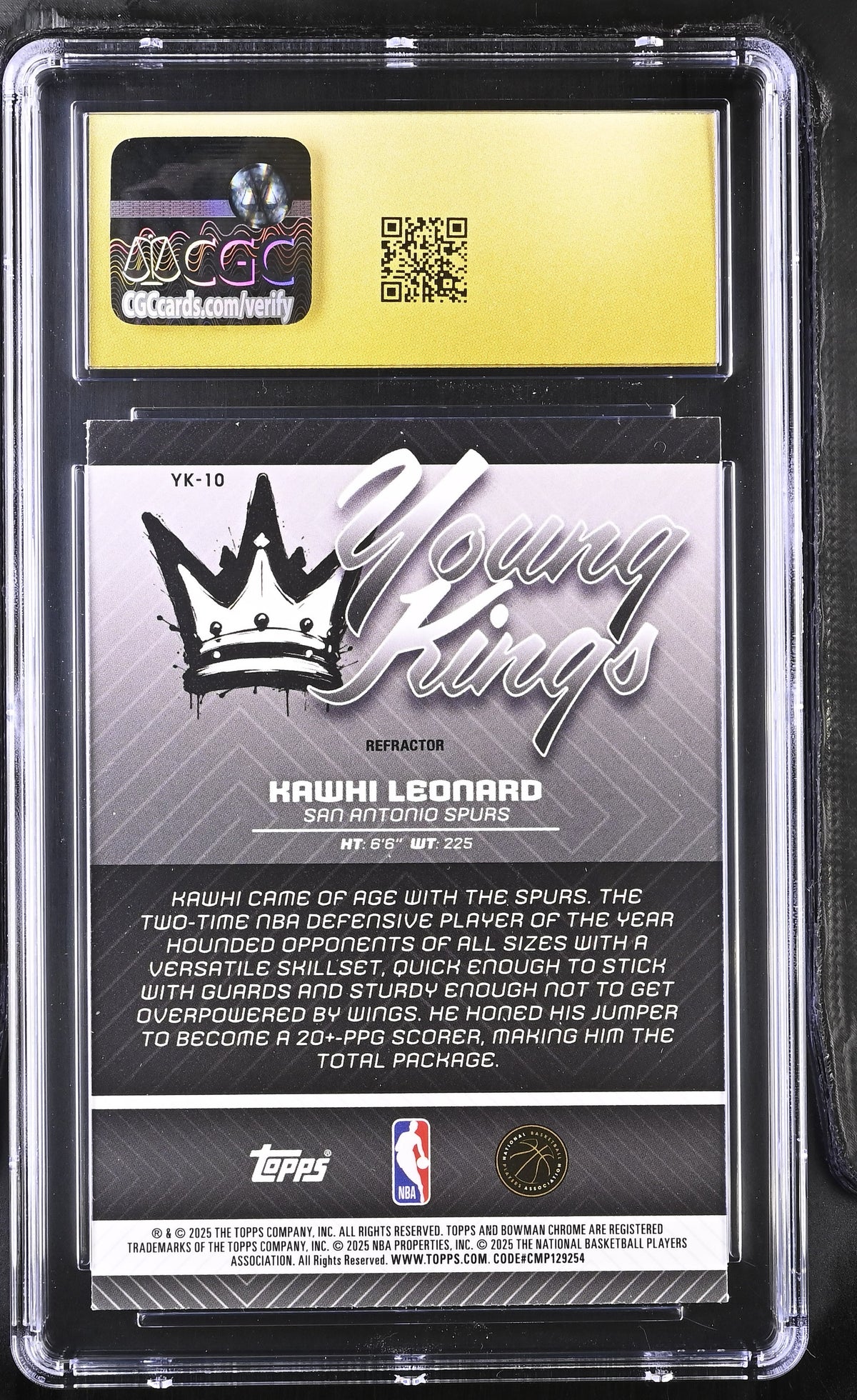 2025-26 Bowman Kawhi Leonard Refractor Young Kings #YK-10 CGC 10 Pristine Spurs
