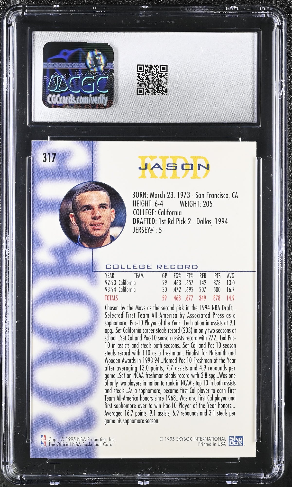 1994-95 Hoops Jason Kidd #317 CGC 9