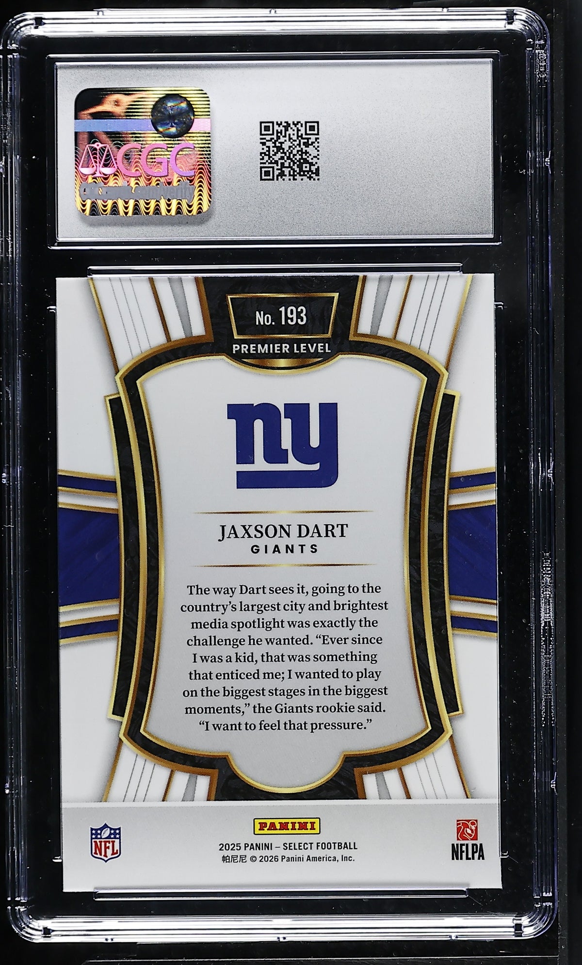 2025 Panini Select Jaxson Dart #193 CGC 9