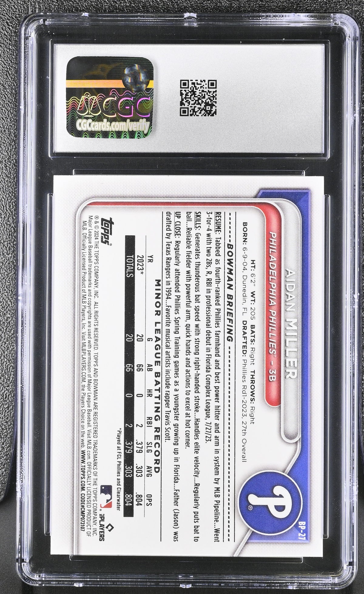 2024 Bowman Aidan Miller Prospects #BP-27 CGC 10