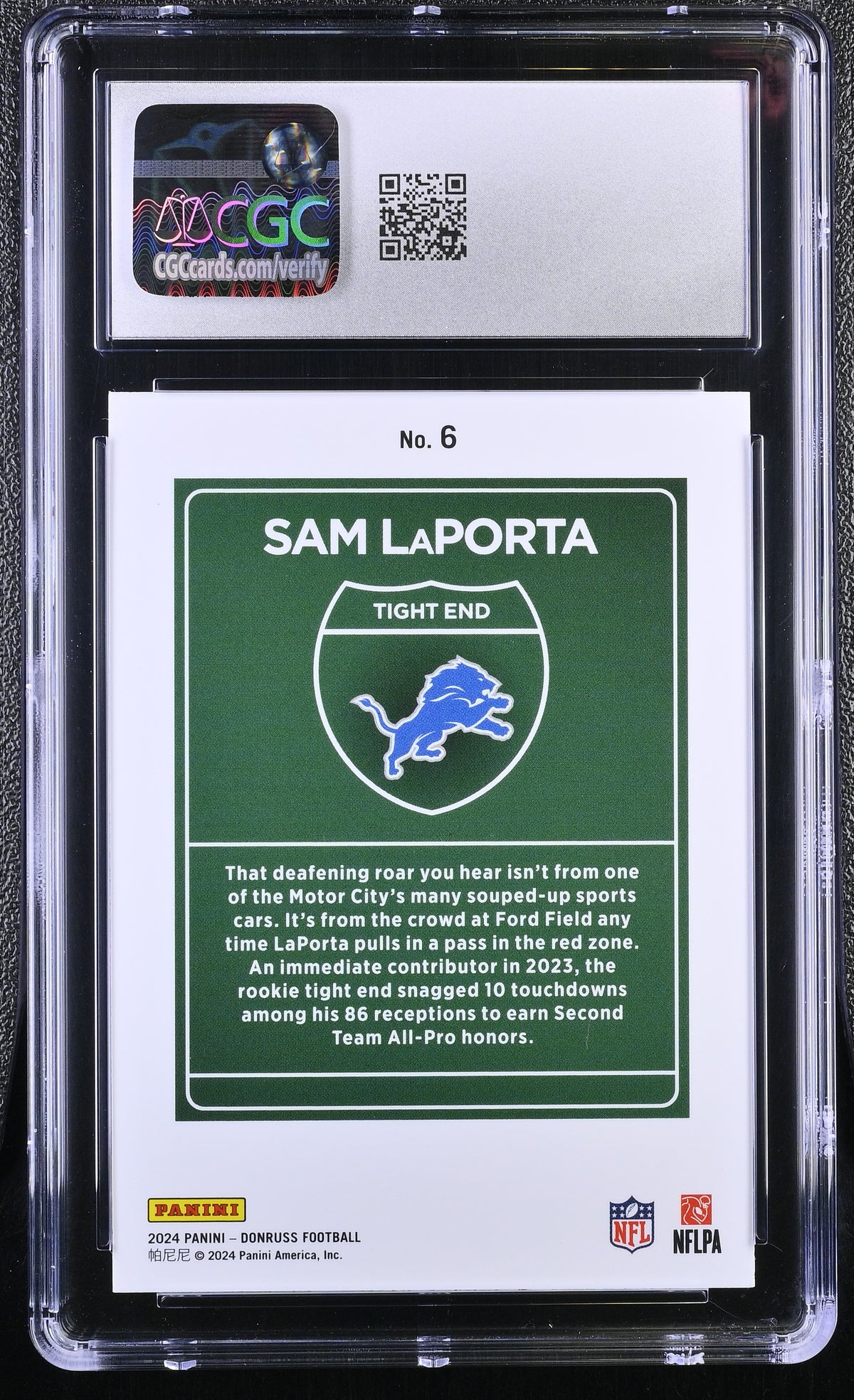 2024 Donruss Sam LaPorta Downtown #6 CGC 9 Detroit Lions