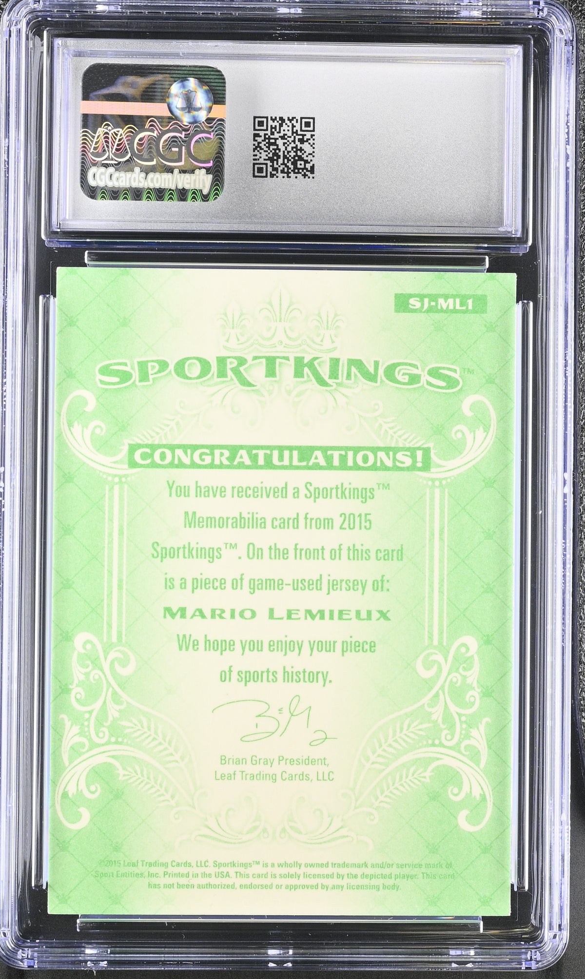 2015 Leaf Sportkings Mario Lemieux Memorabilia #SJ-ML1 CGC 9.5 Penguins