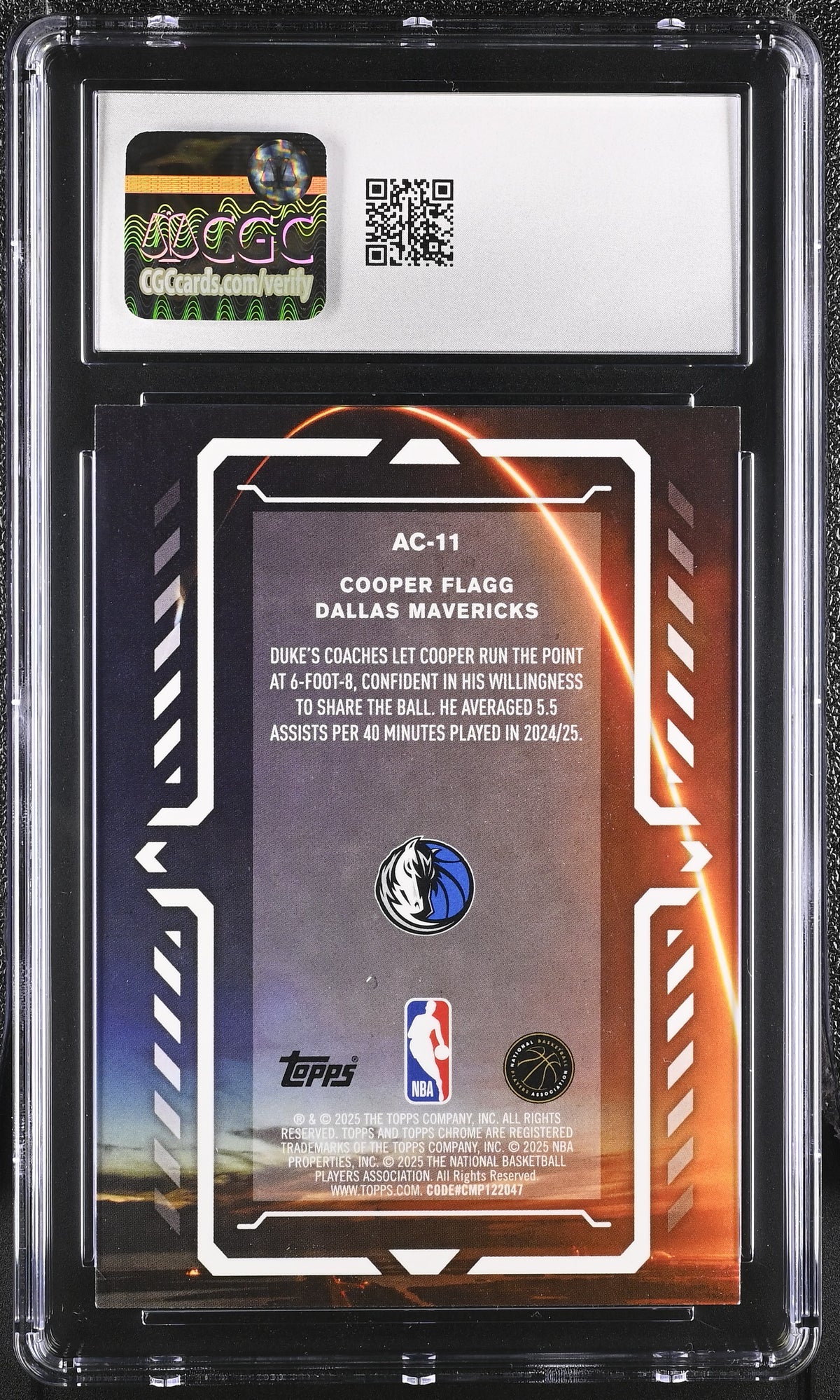 2025-26 Topps Chrome Cooper Flagg Rookie Activators #AC-11 CGC 10 Mavericks