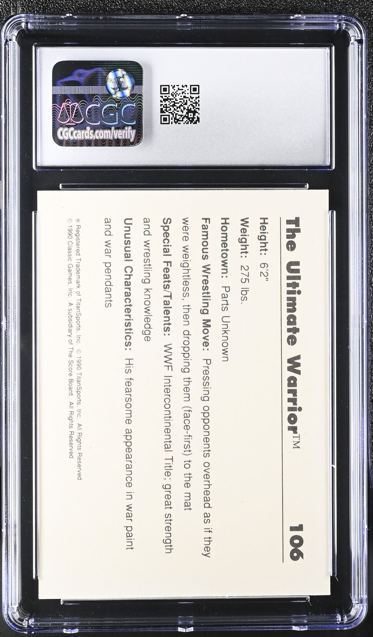 1990 Classic WWF Ultimate Warrior #106 CGC 9.5