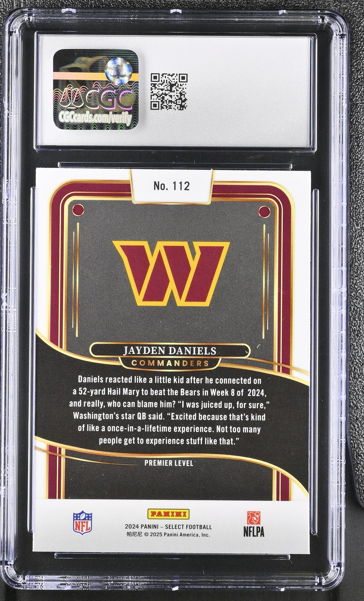 2024 Panini Select Jayden Daniels Rookie #112 CGC 10 Washington Commanders