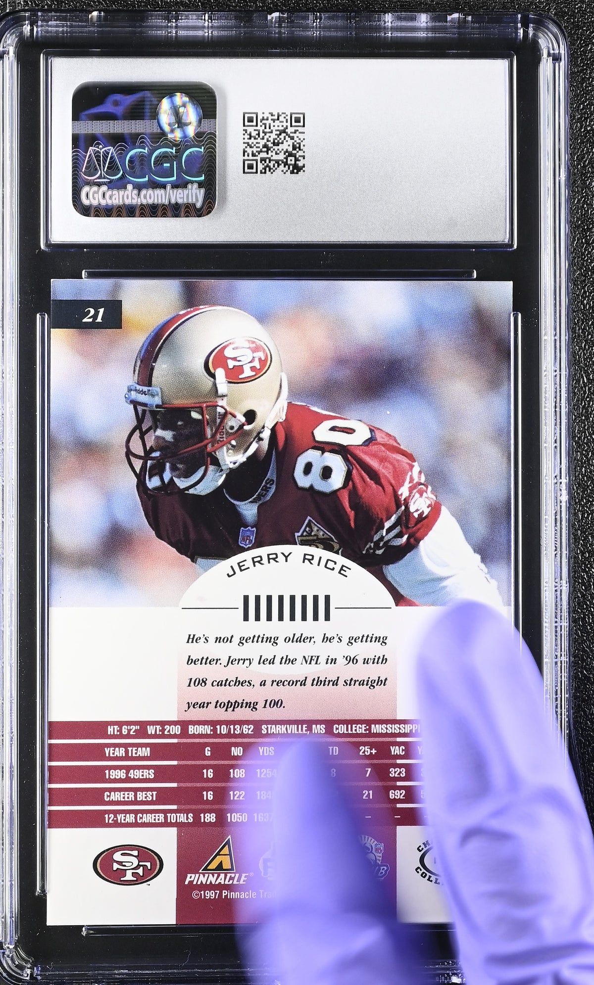 1997 Pinnacle Inscriptions Jerry Rice Challenge Collection #21 CGC 10 49ers