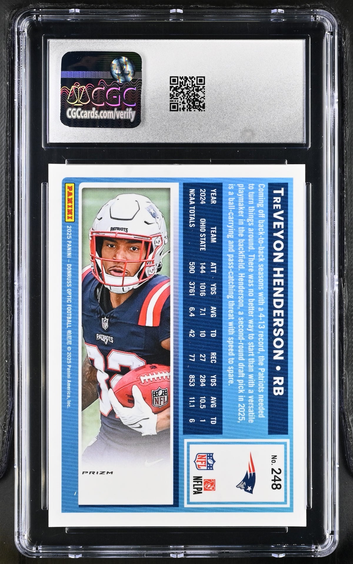 2025 Donruss Optic TreVeyon Henderson Blue Hyper Rookie #248 CGC 9.5 Giants