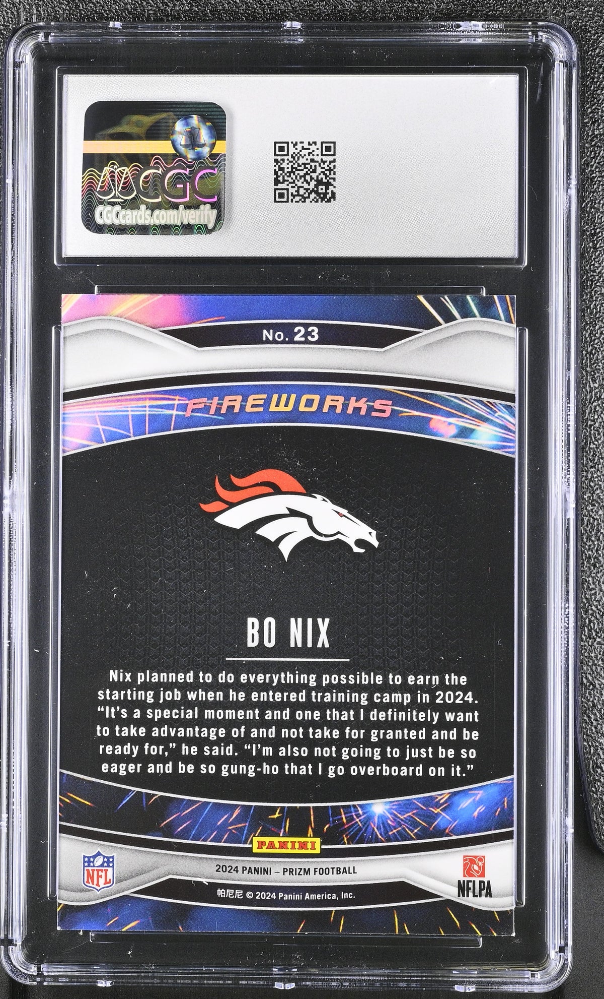 2024 Panini Prizm Bo Nix Rookie Fireworks #23 CGC 9.5 Denver Broncos