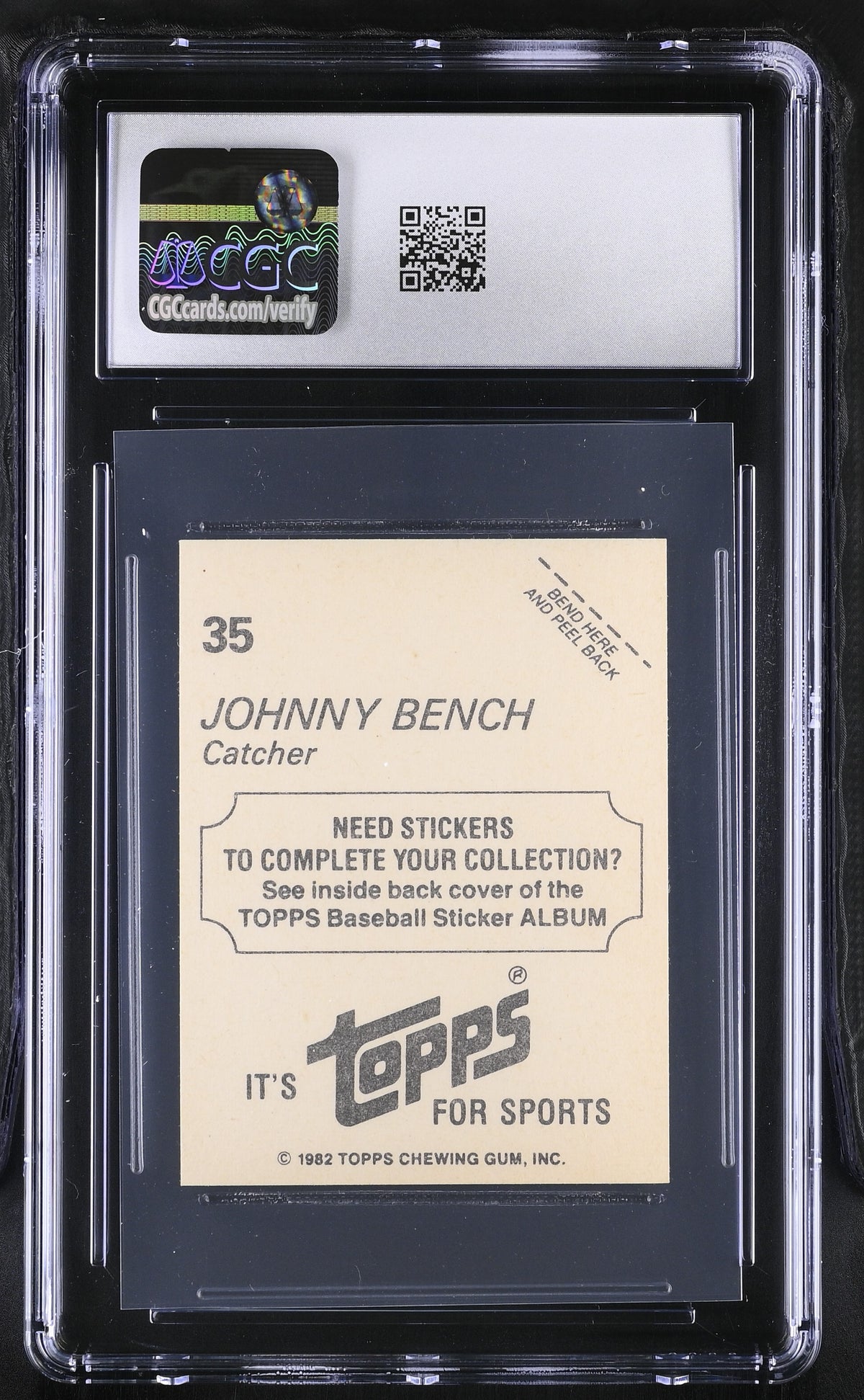 1982 Topps Stickers Johnny Bench #35 CGC 9 Cincinnati Reds