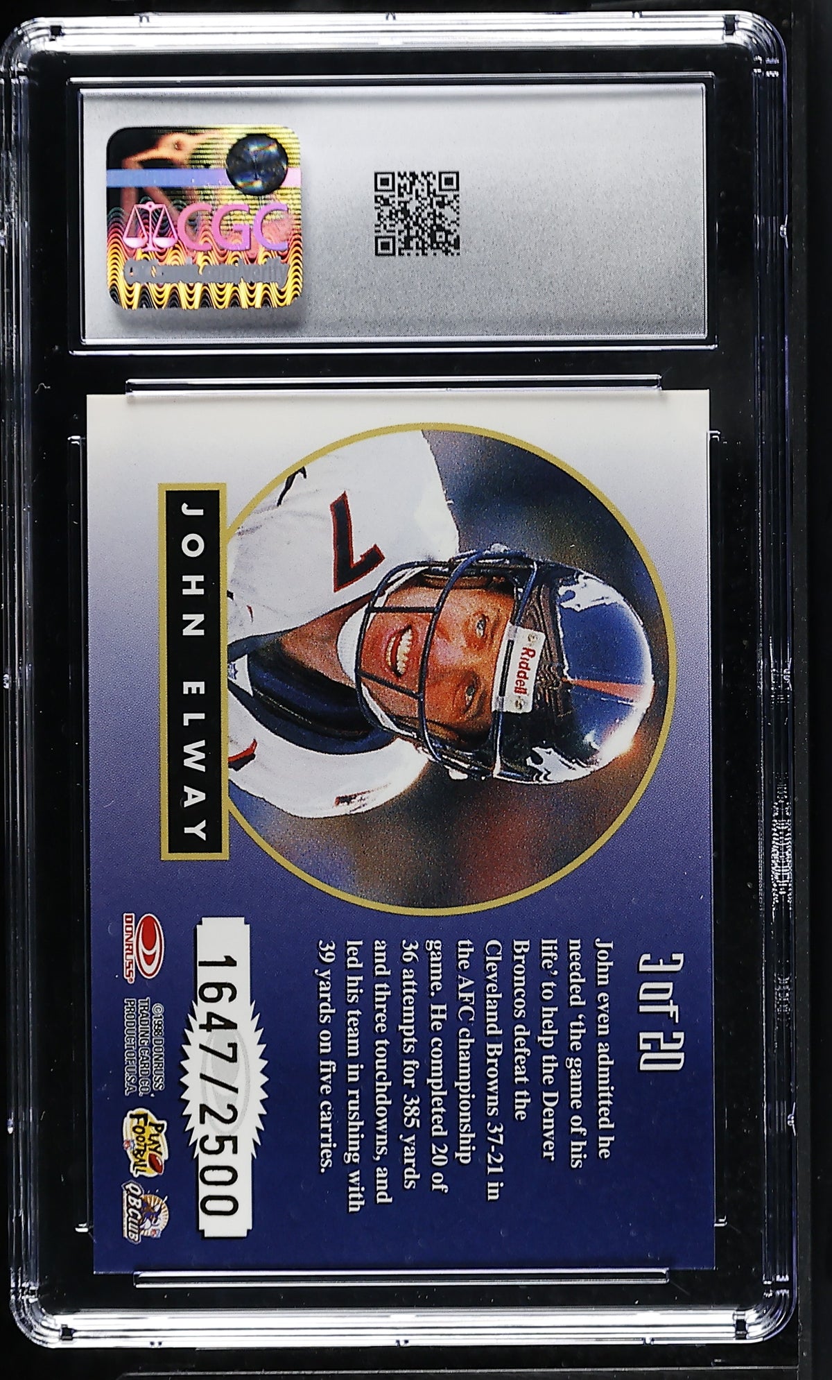 1998 Leaf Rookies & Stars John Elway /2500 Greatest Hits #3 CGC 9.5 Broncos
