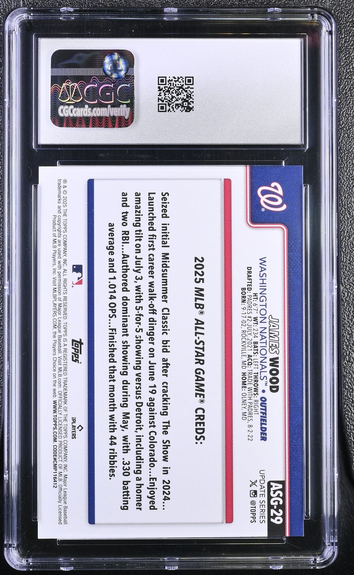2025 Topps Update James Wood Rookie All-Star Game #ASG-29 CGC 10 Nationals