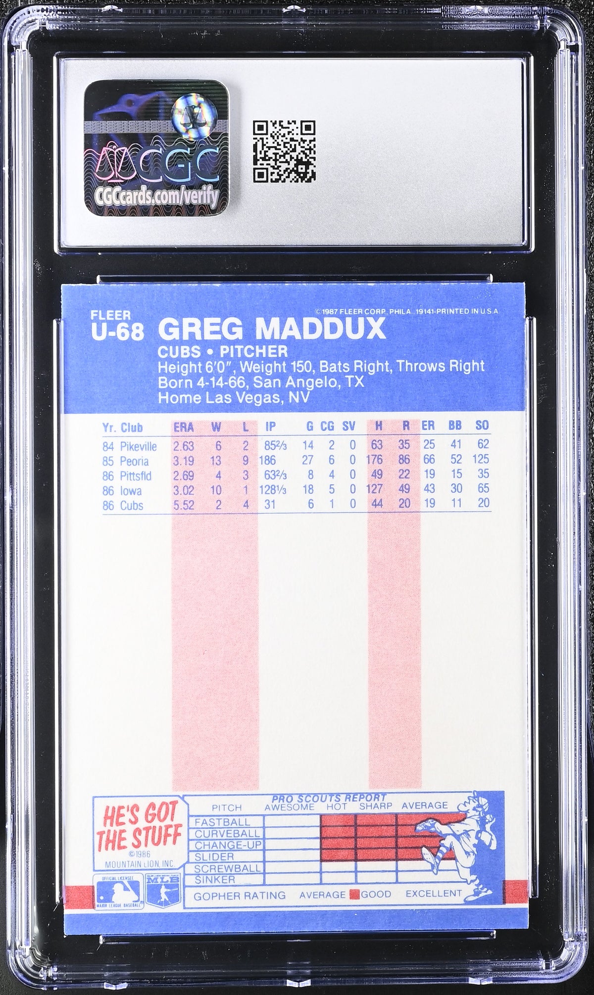 1987 Fleer Update Greg Maddux #U-68 CGC 9