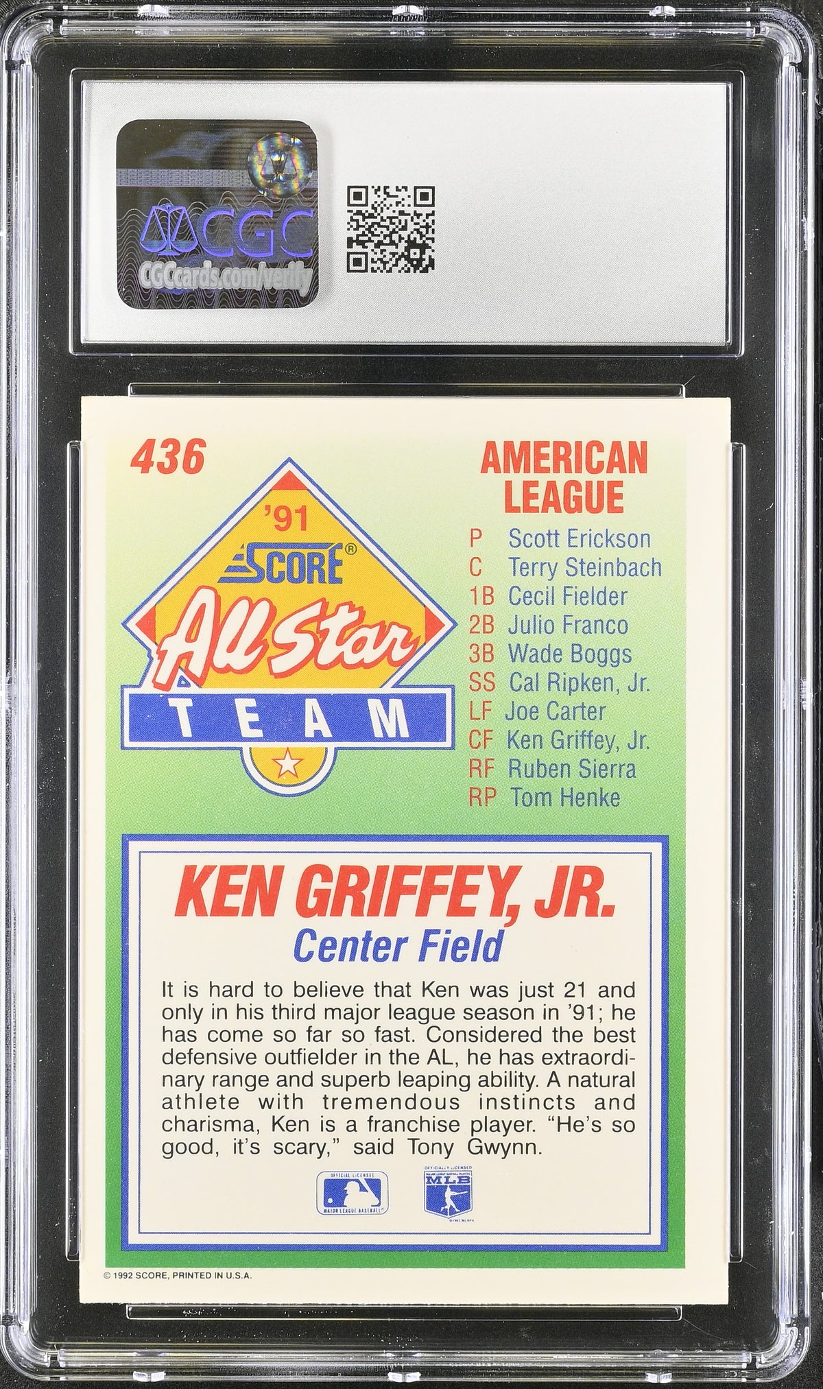 1992 Score Ken Griffey Jr. #436 CGC 9 Seattle Mariners