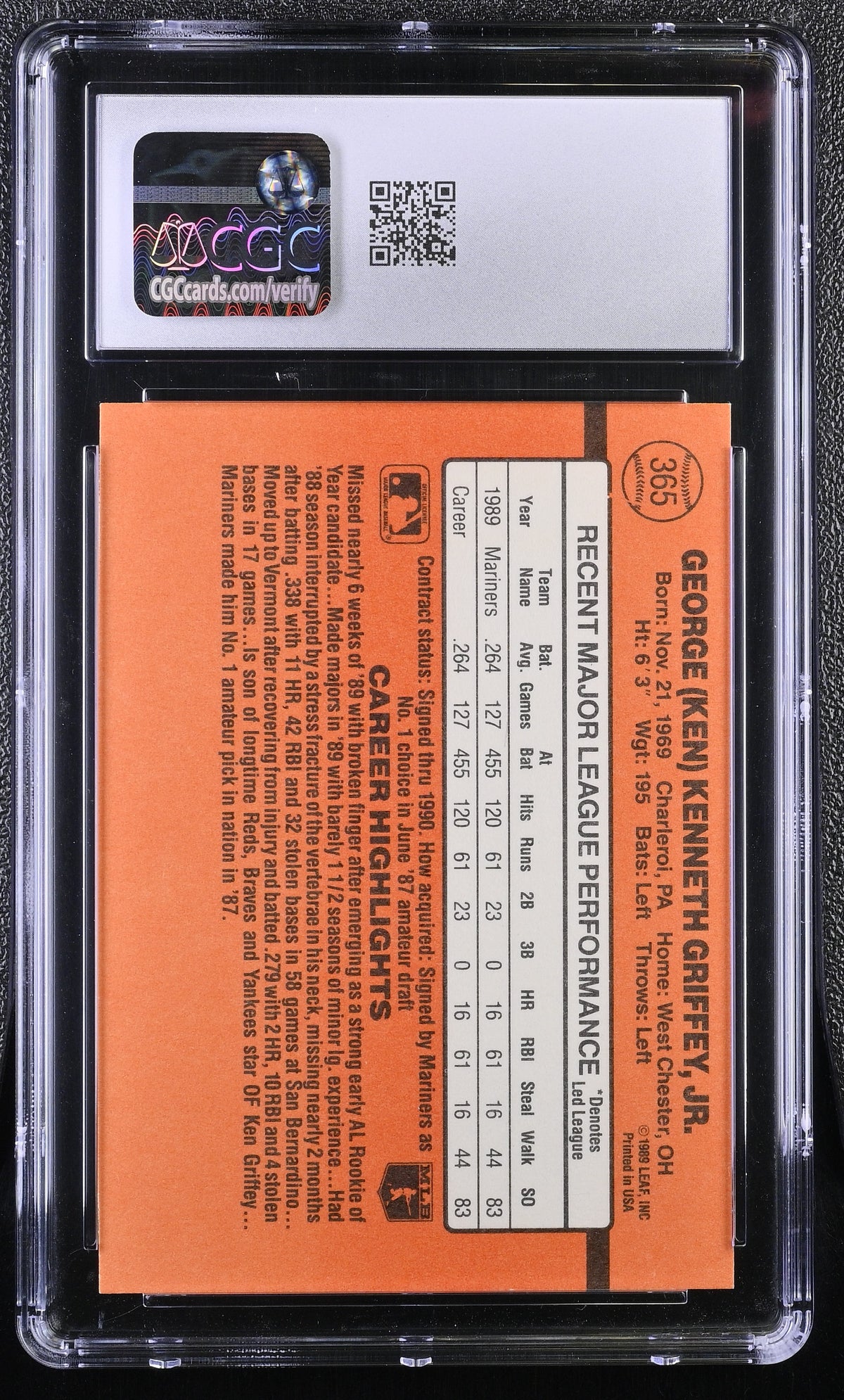 1990 Donruss Ken Griffey Jr. #365 CGC 9.5 Seattle Mariners