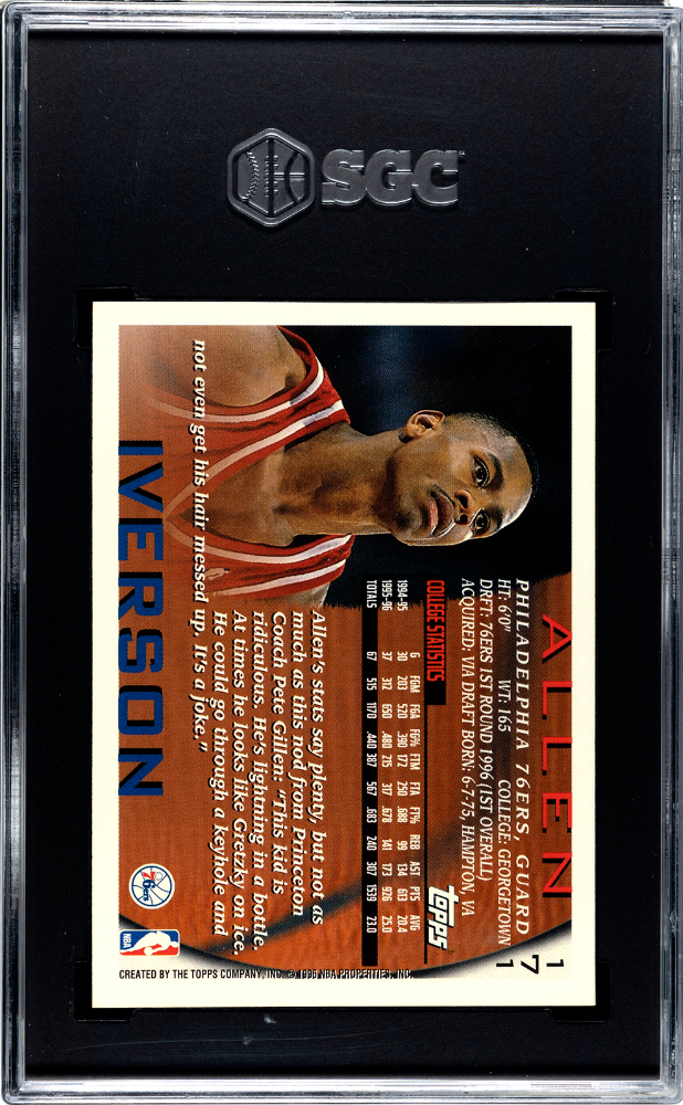 1996 Topps Allen Iverson Rookie #171 SGC 9.5 Philadelphia 76ers