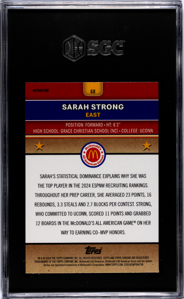 2024 Topps Chrome Mcdonald's Sarah Strong Refractor Rookie #60 SGC 9 UConn