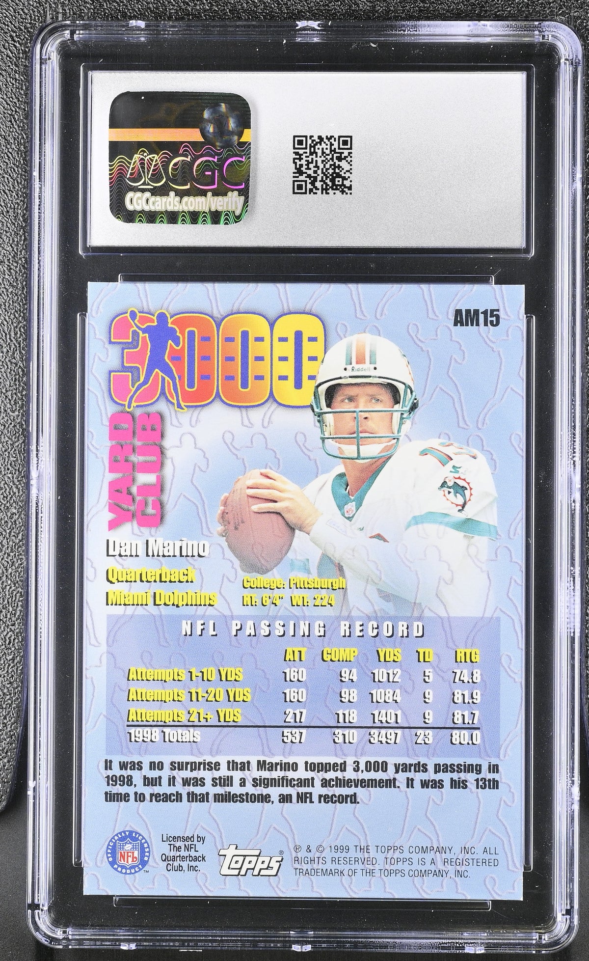 1999 Topps Dan Marino All Matrix #AM15 CGC 10 Miami Dolphins