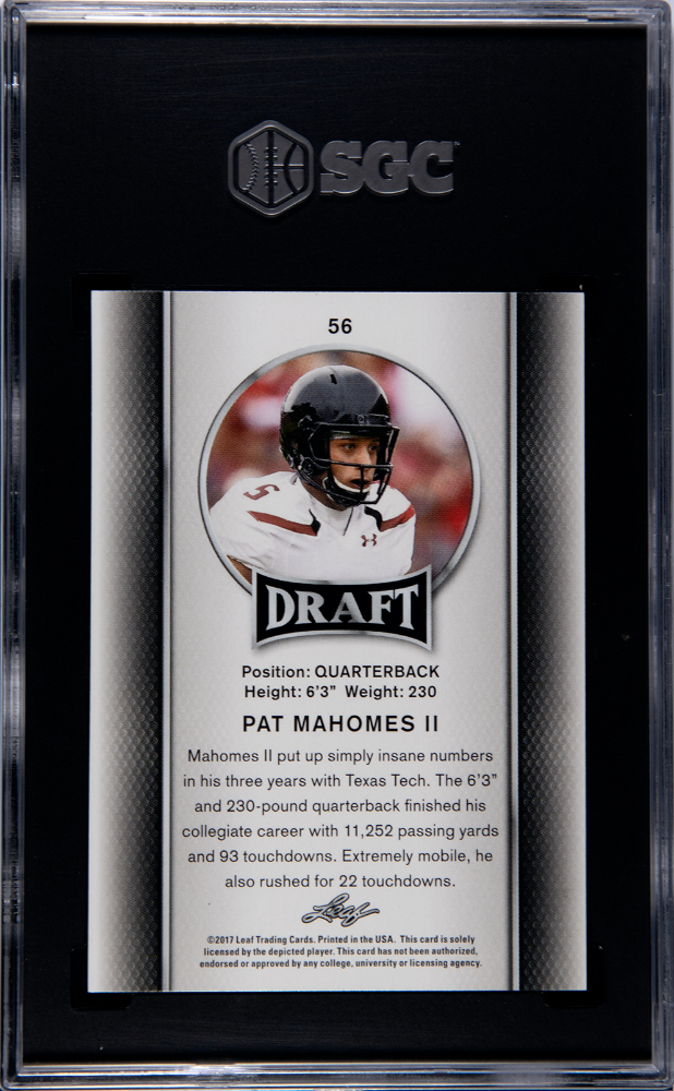 2017 Leaf Draft Patrick Mahomes II Rookie #56 SGC 9.5 Texas Tech Red Raiders