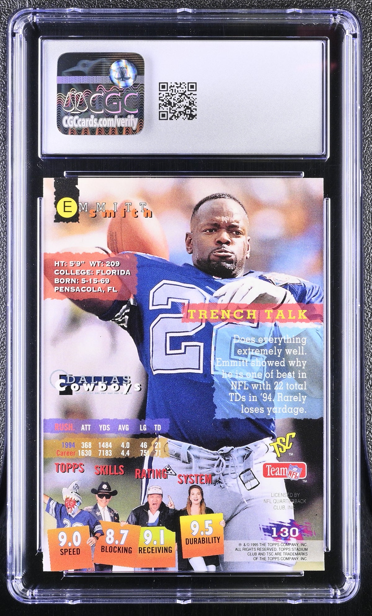 1995 Stadium Club Emmitt Smith #130 CGC 10 Dallas Cowboys