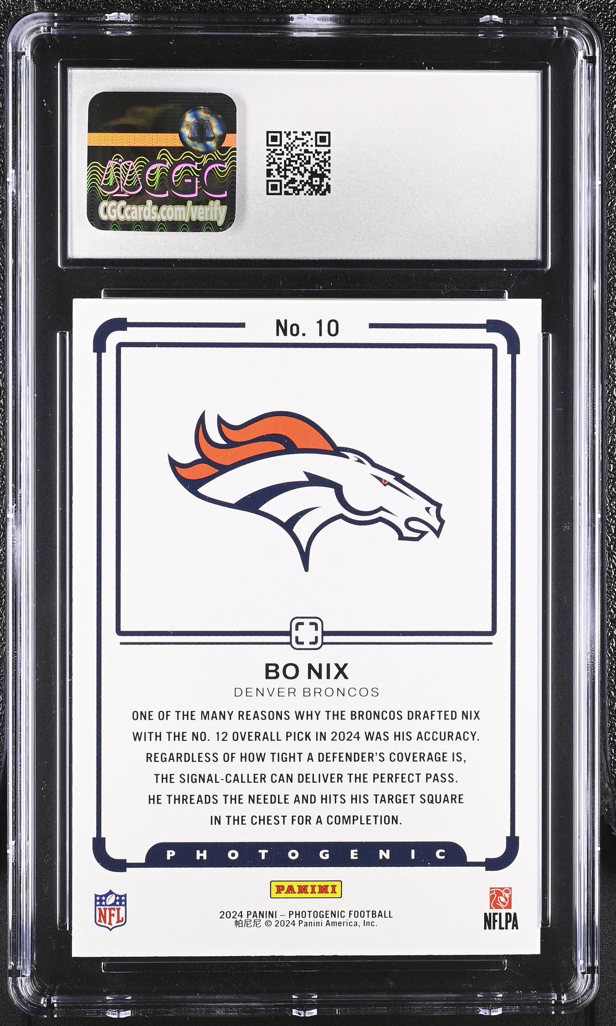 2024 Panini Photogenic Bo Nix Draft Snapshots #10 CGC 9.5