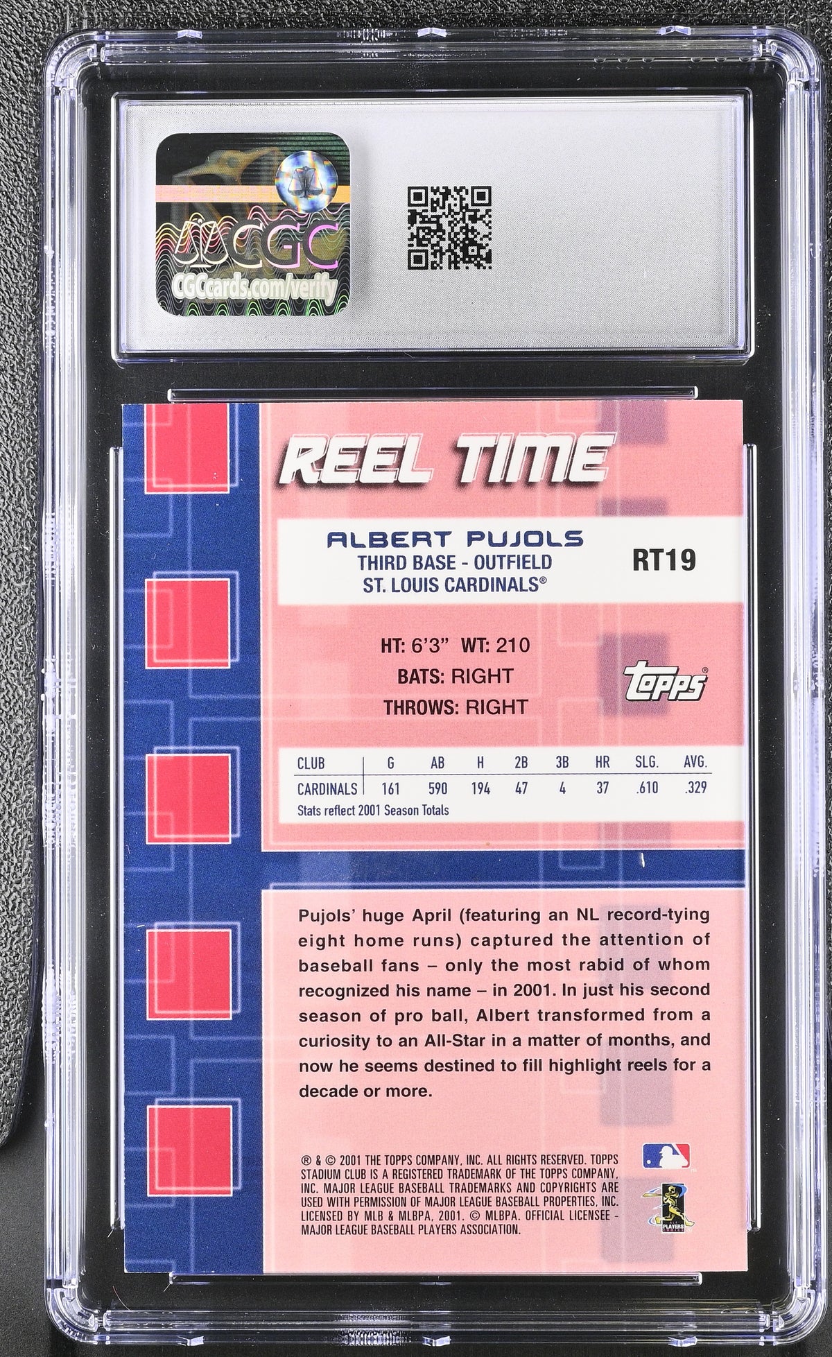 2001 Stadium Club Albert Pujols Reel Time #RT19 CGC 9 St. Louis Cardinals