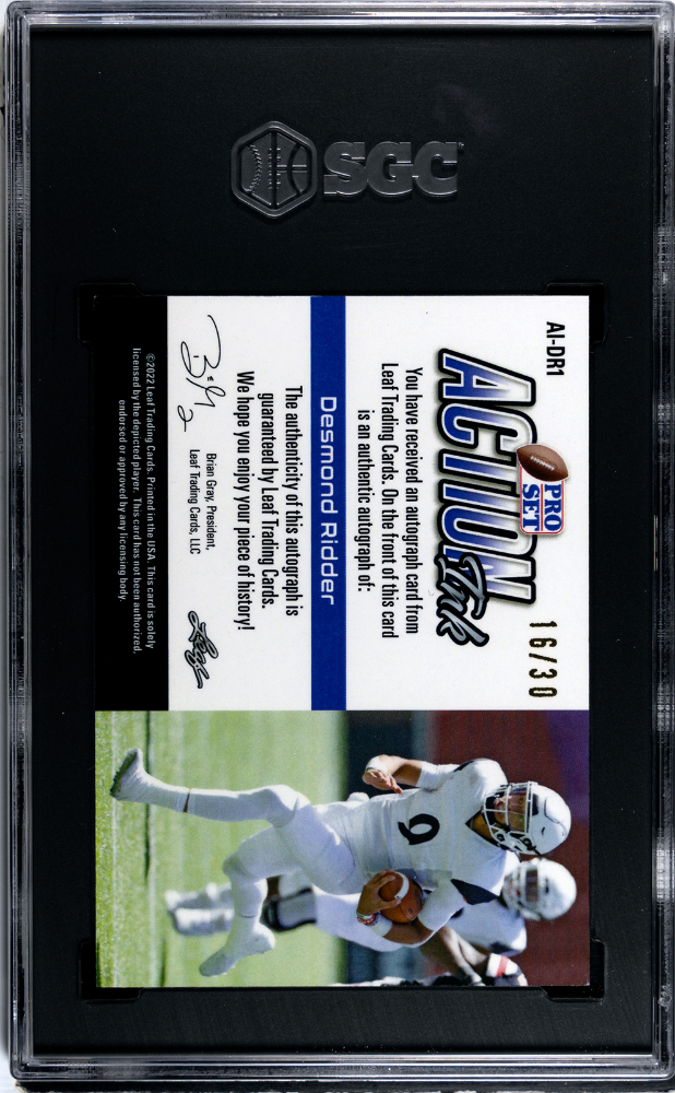 2022 Leaf Pro Set Desmond Ridder Action Ink Purple /30 Rookie SGC 9 Cincinnati