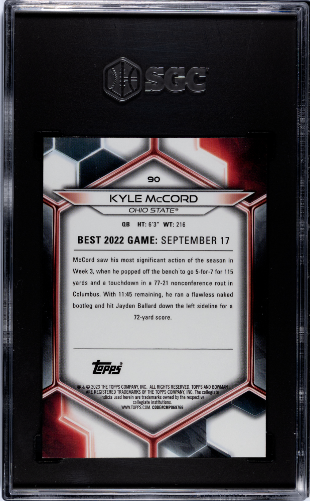 2023 Bowman U Best Kyle Mccord Green Mini Diamond Refractor 99 #90 SGC 9