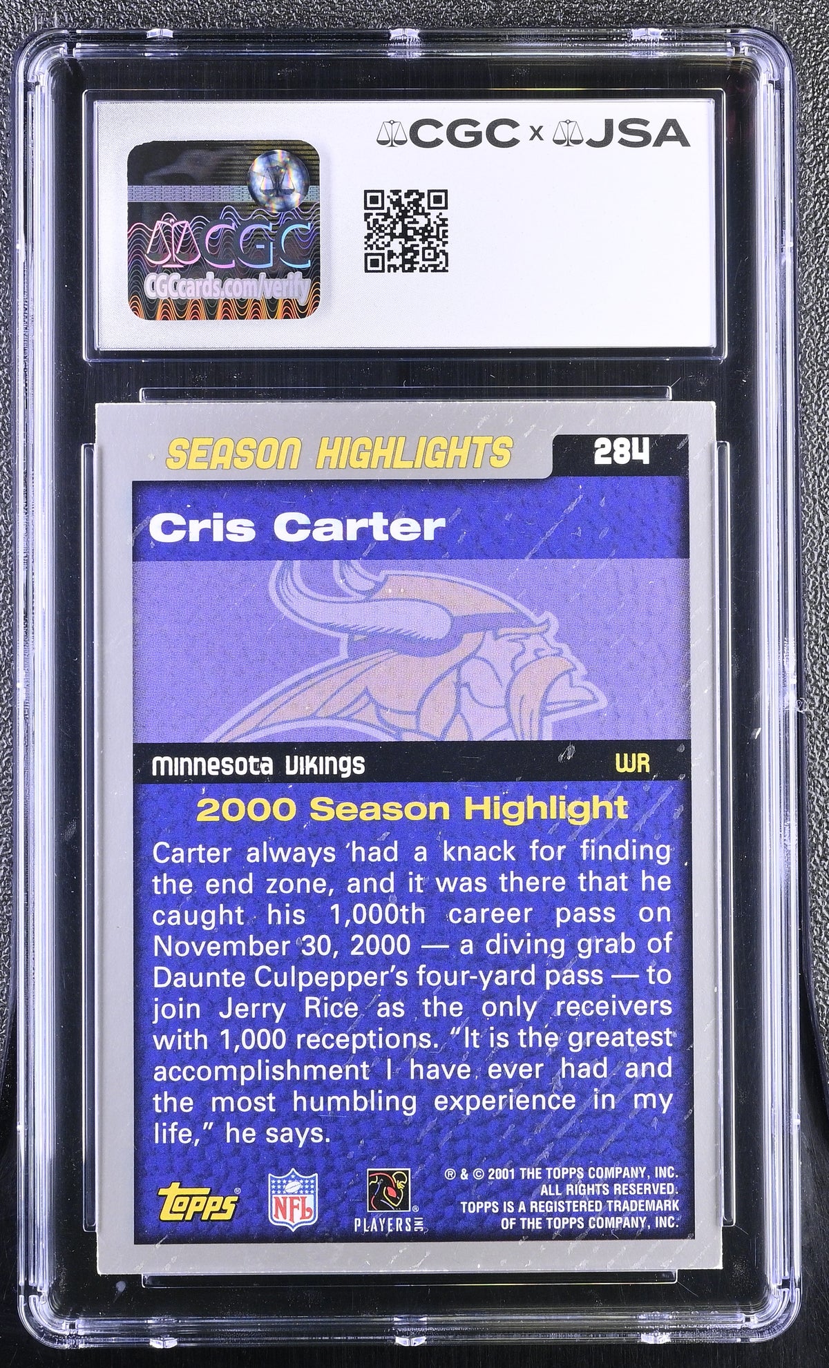 2001 Topps Cris Carter Auto Autograph Collection #284 CGC Authentic JSA Vikings