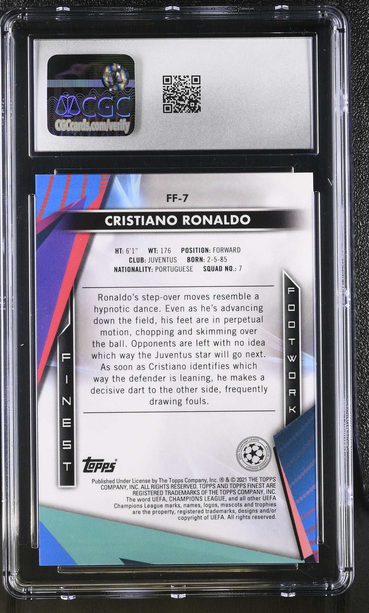 2020-21 Topps Finest UEFA CL Cristiano Ronaldo Footwork #FF-7 CGC 9 Juventus