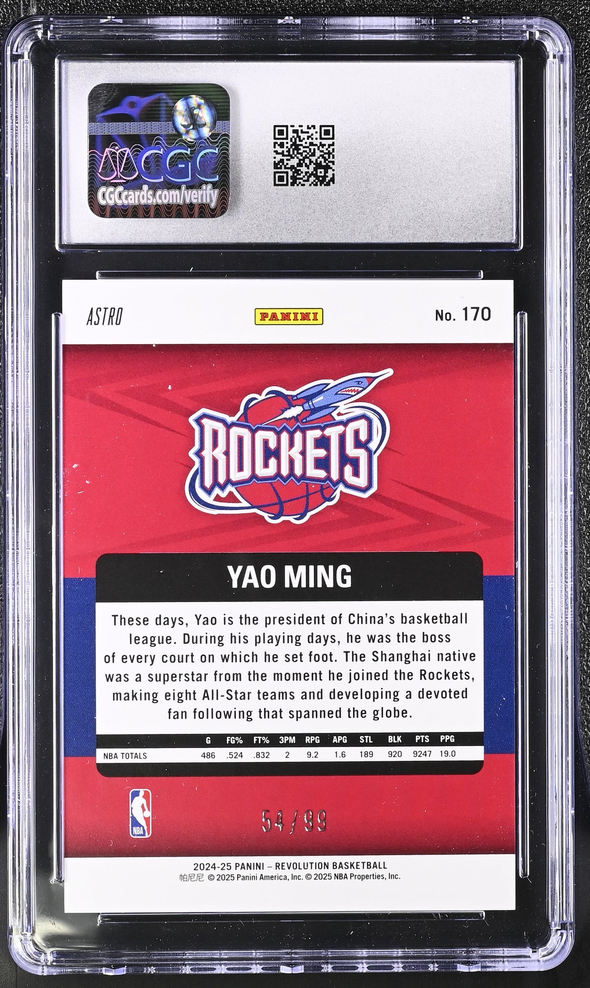 2024-25 Panini Revolution Yao Ming Blue Astro /99 #170 CGC 10 Houston Rockets