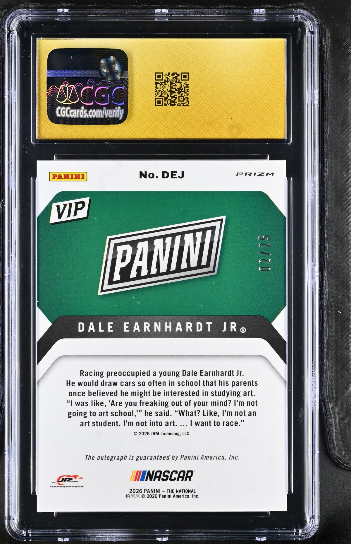 2026 Panini The National Vip Dale Earnhardt Jr. /25 Auto #DEJ CGC 10 Pristine