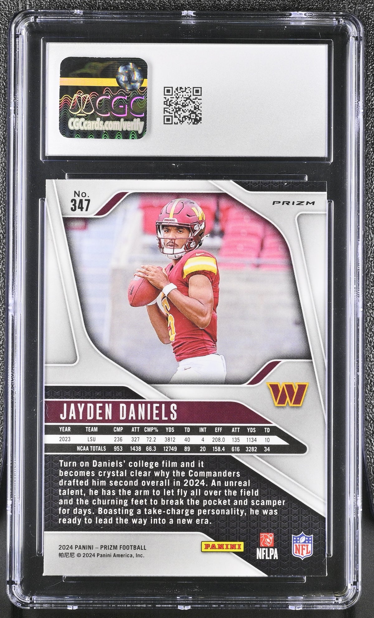 2024 Panini Prizm Jayden Daniels Neon Green Pulsar Rookie #347 CGC 9 Commanders