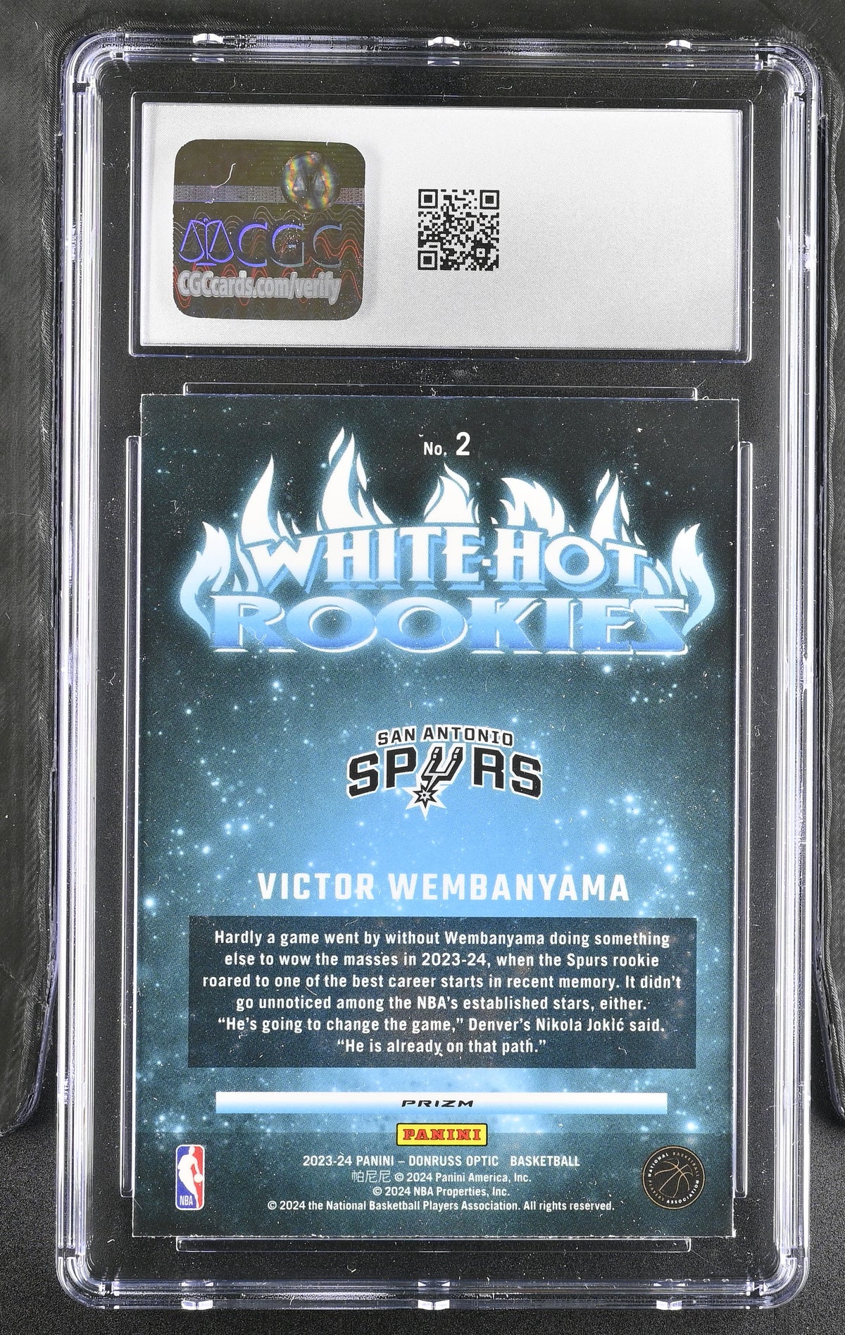 2023-24 Donruss Optic Victor Wembanyama Purple White-Hot Rookies #2 CGC 10 Spurs