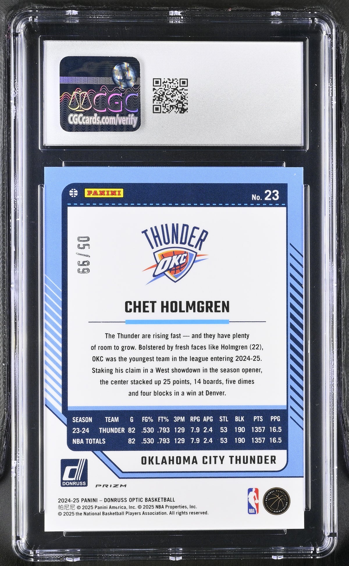 2024-25 Donruss Optic Chet Holmgren Copper Glitter /99 #23 CGC 10 Thunder