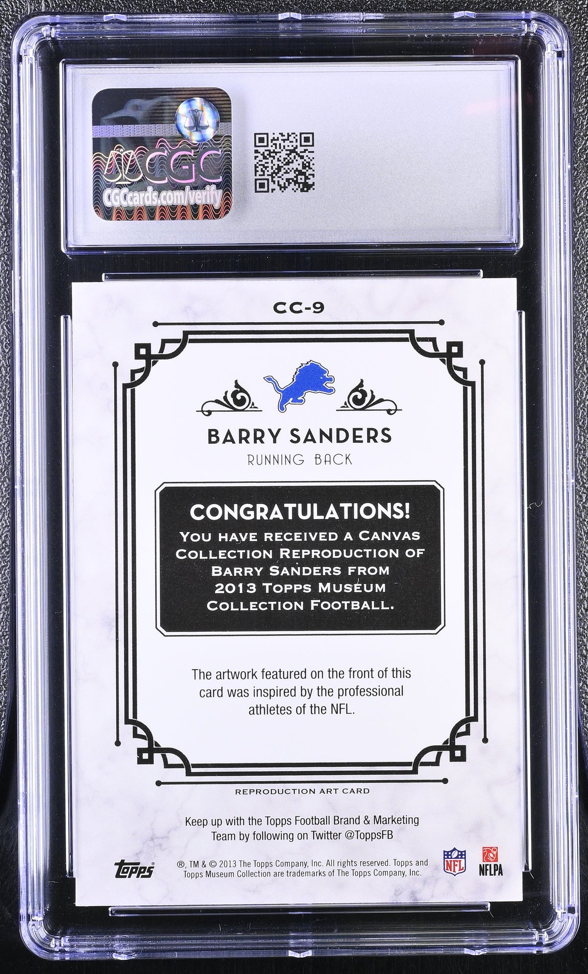 2013 Topps Museum Collection Barry Sanders Canvas Collection #CC-9 CGC 10 Lions