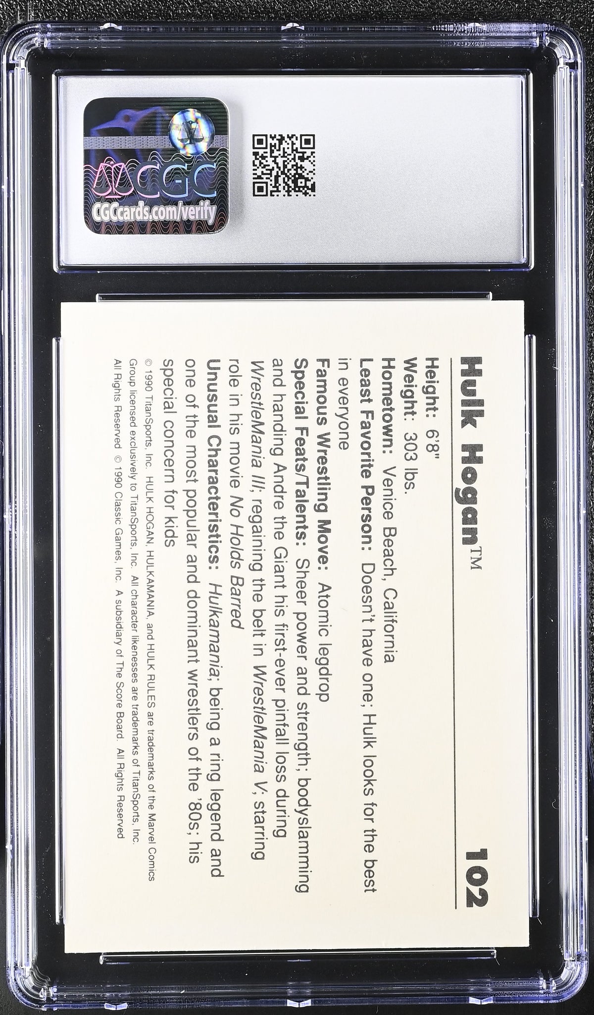 1990 Classic WWF Hulk Hogan #102 CGC 9