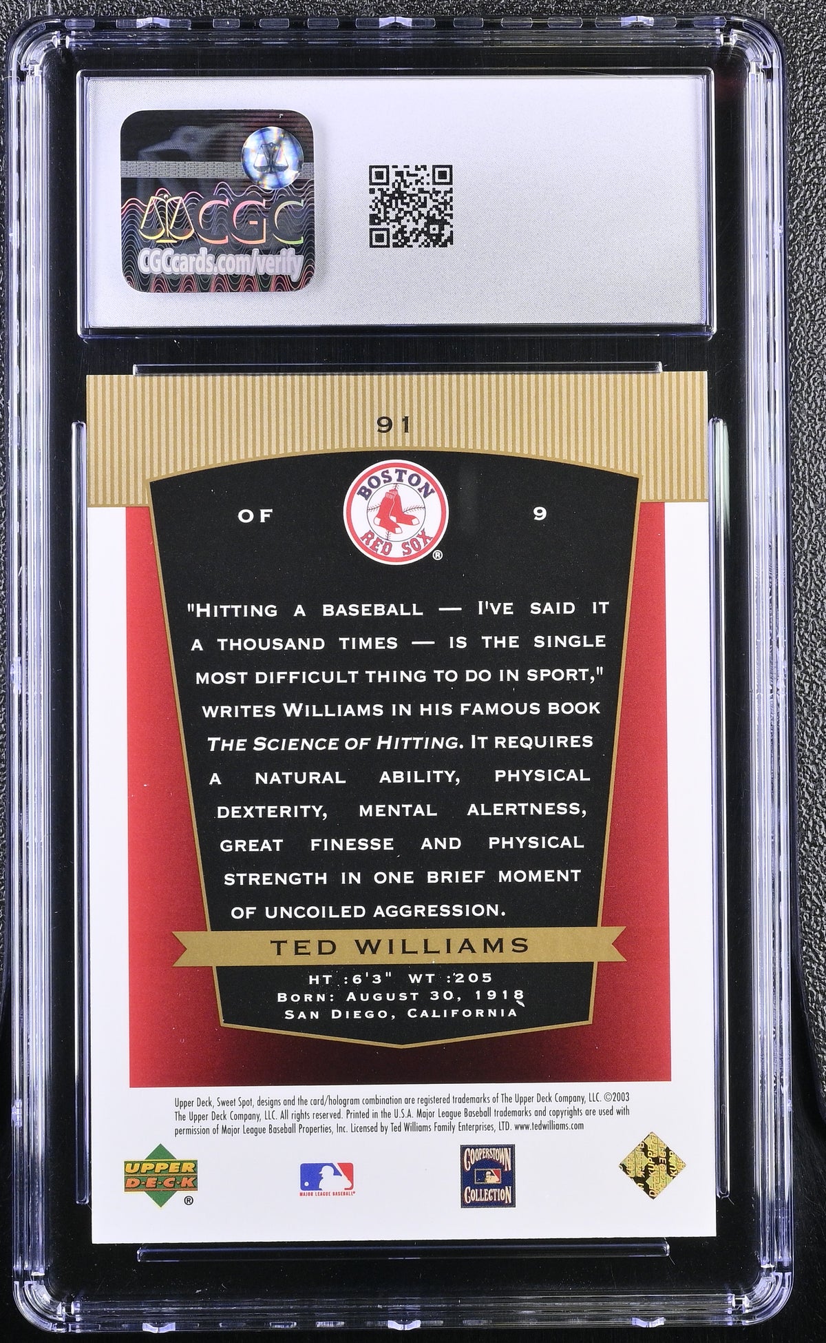 2003 Upper Deck Sweet Spot Classic Ted Williams 0619/1941 #91 CGC 10 Red Sox