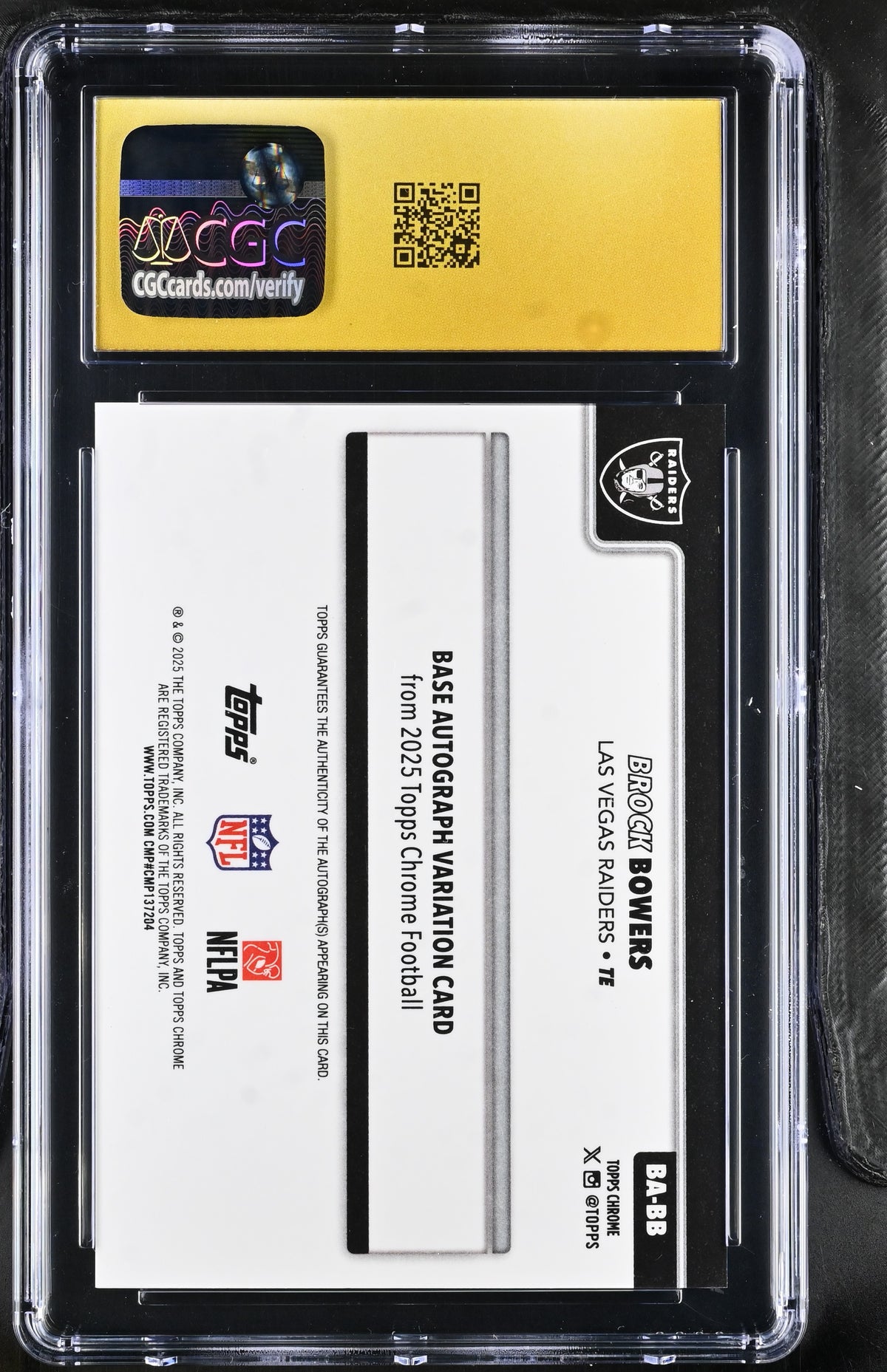 2025 Topps Chrome Brock Bowers Green Refractor /99 Auto CGC 10 Pristine Raiders
