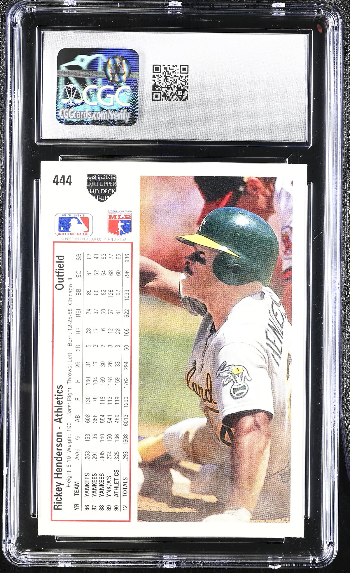 1991 Upper Deck Rickey Henderson #444 CGC 10 Oakland Athletics