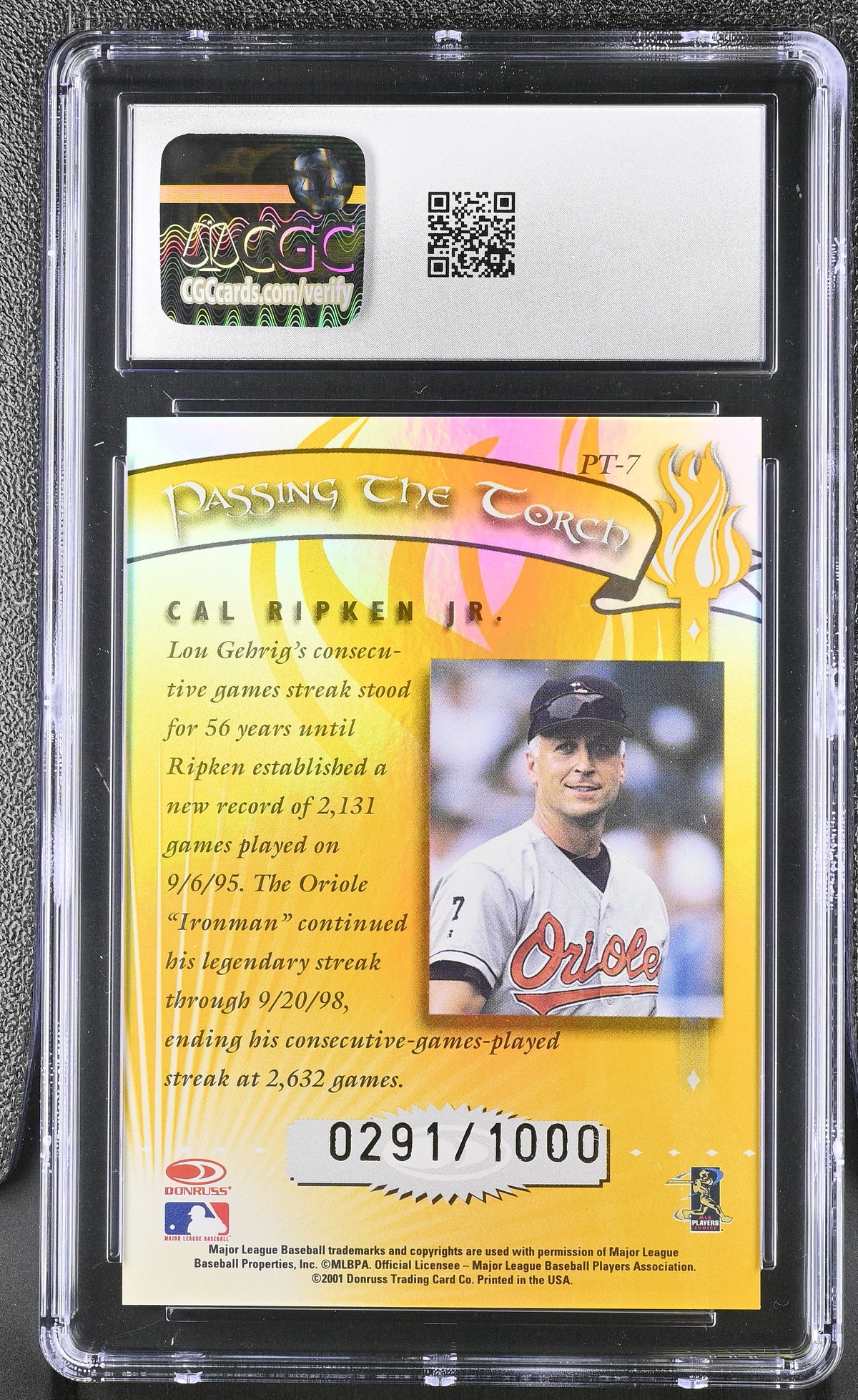 2001 Donruss Elite Cal Ripken Passing the Torch #PT-7 CGC 9.5 Baltimore Orioles