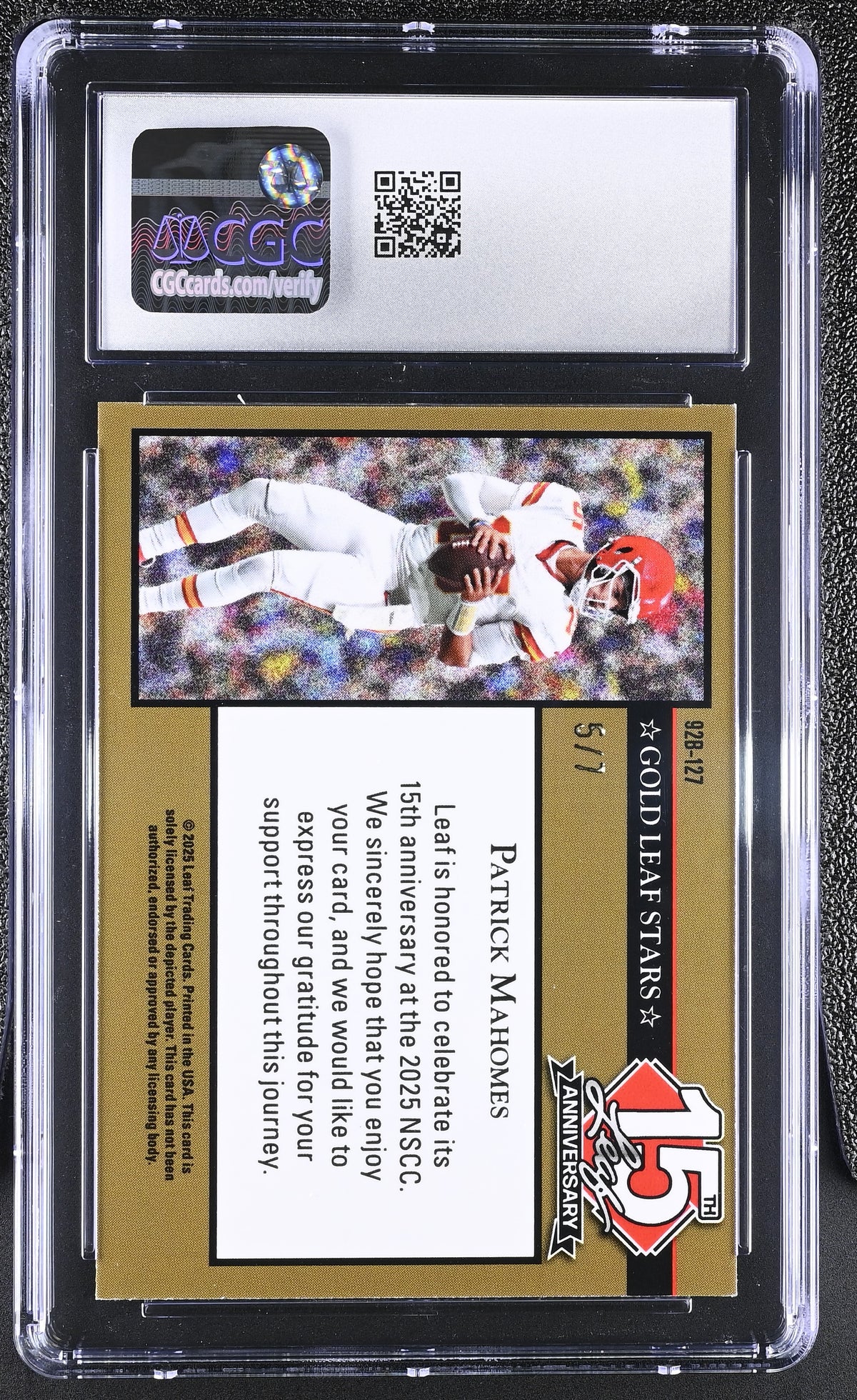2025 Leaf 15th Anniversary Patrick Mahomes Purple Lava /7 '92 CGC 10 Chiefs