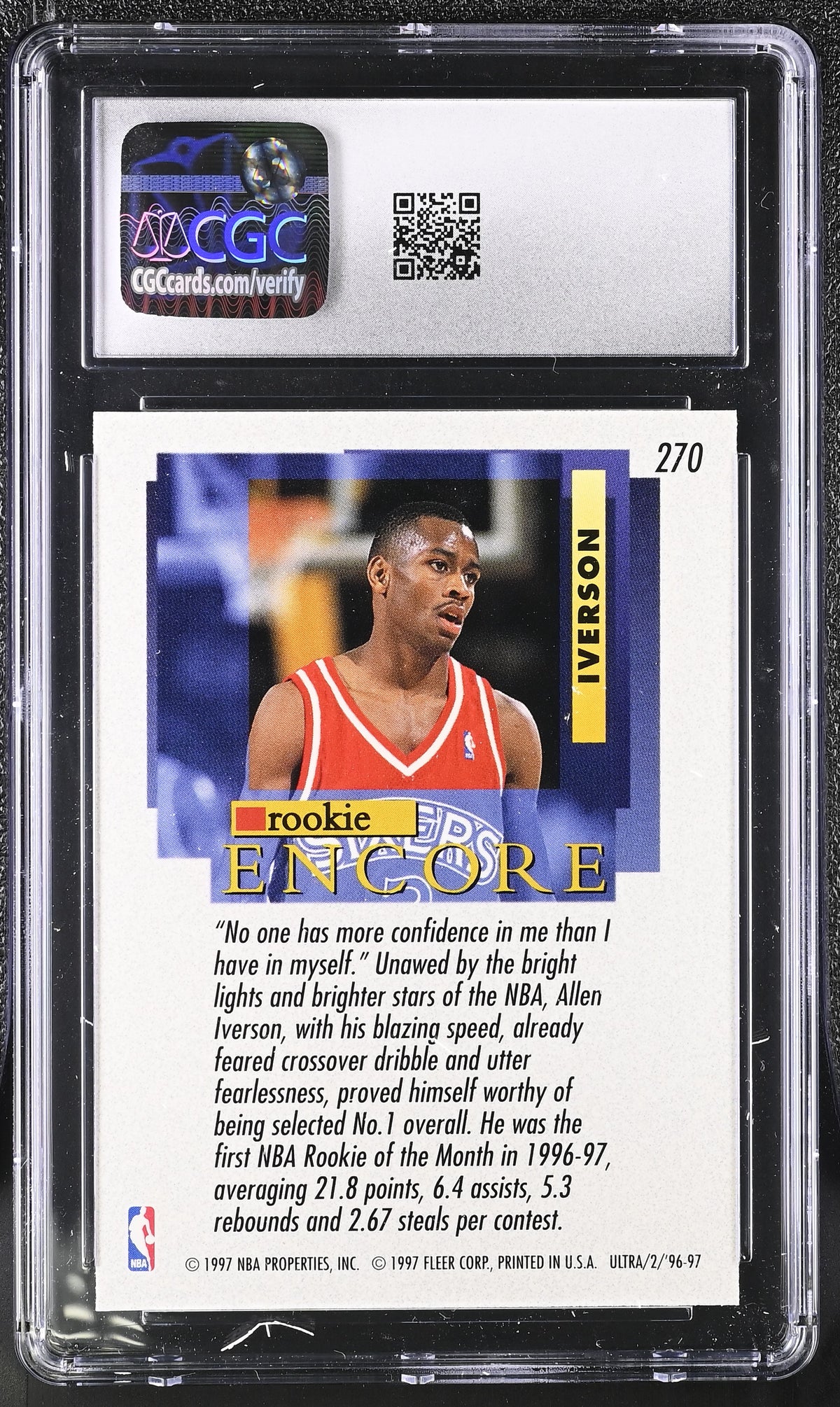 1996-97 Fleer Ultra Allen Iverson Rookie #270 CGC 9 Philadelphia 76ers