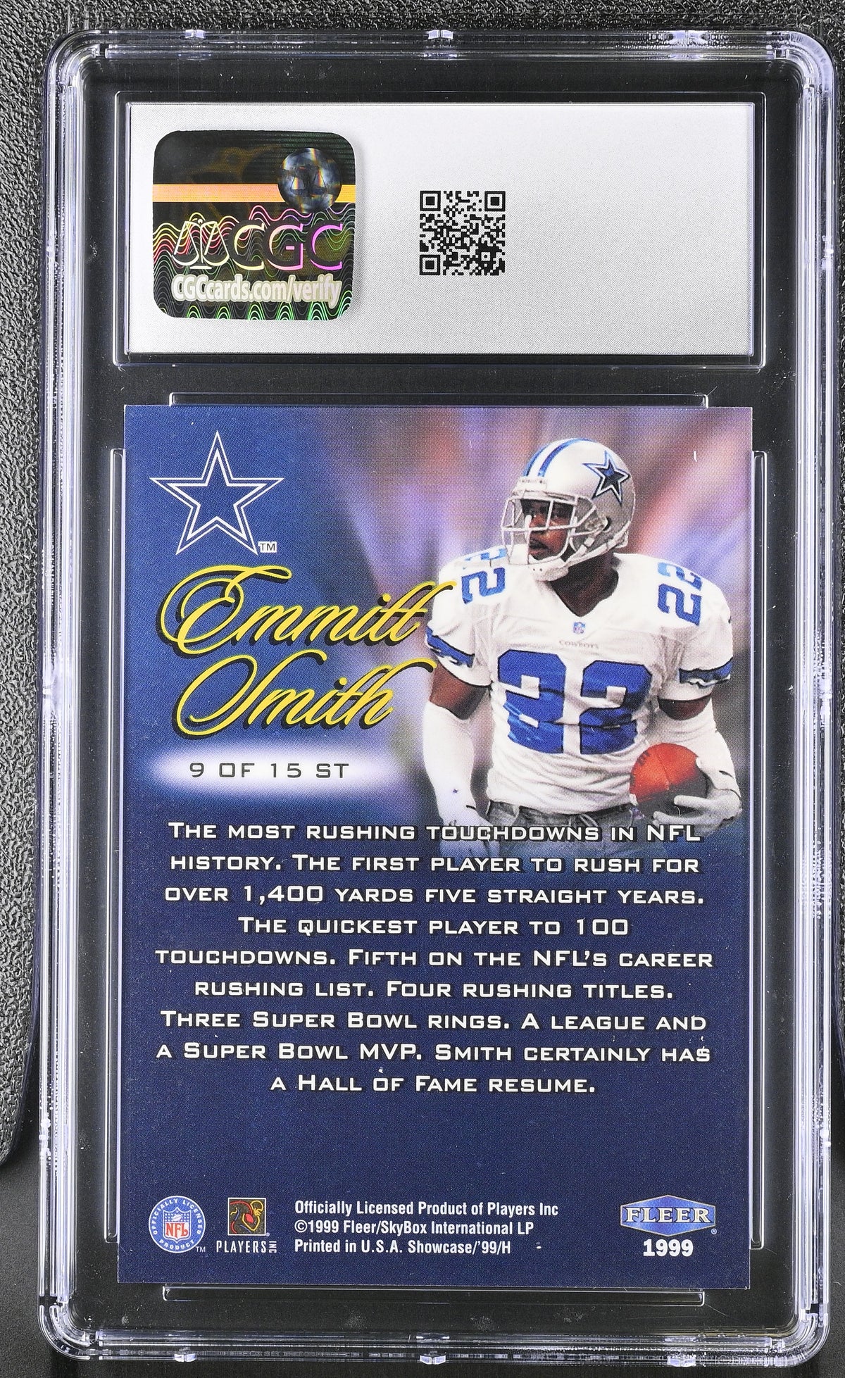 1999 Flair Showcase Emmitt Smith 0001/1500 Shrine Time #9 ST CGC 9 Cowboys