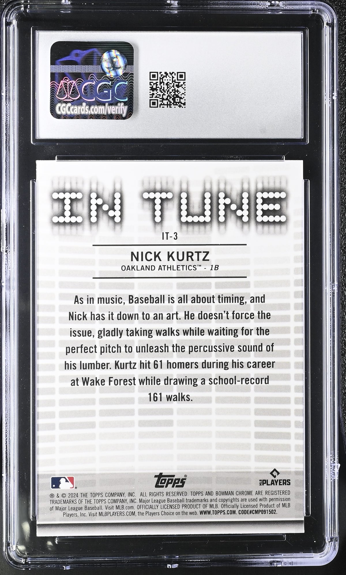 2024 Bowman Draft Nick Kurtz Rookie In Tune #IT-3 CGC 10 Oakland Athletics