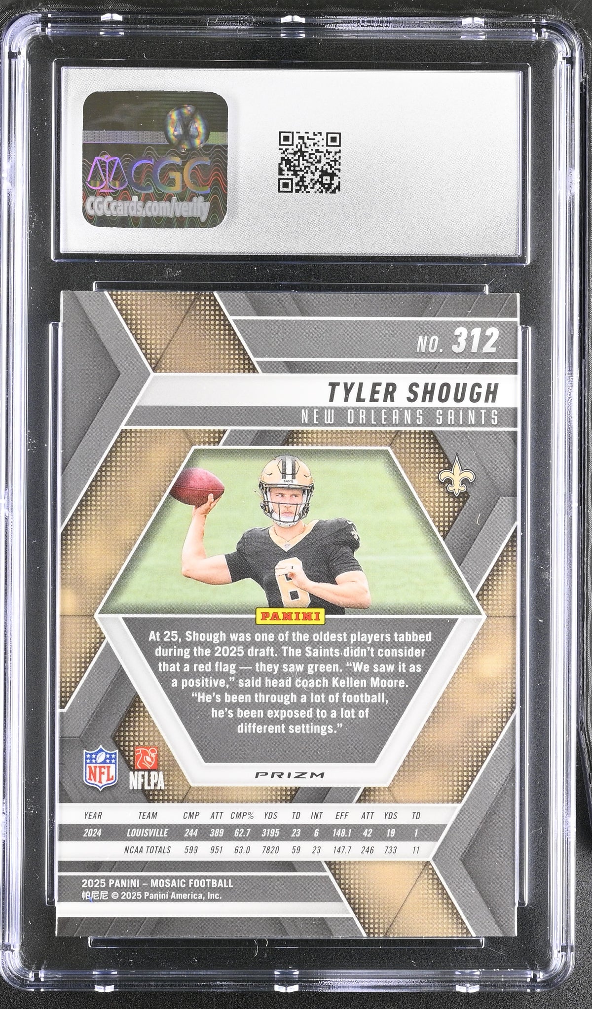 2025 Panini Mosaic Tyler Shough Silver Rookie #312 CGC 10 New Orleans Saints