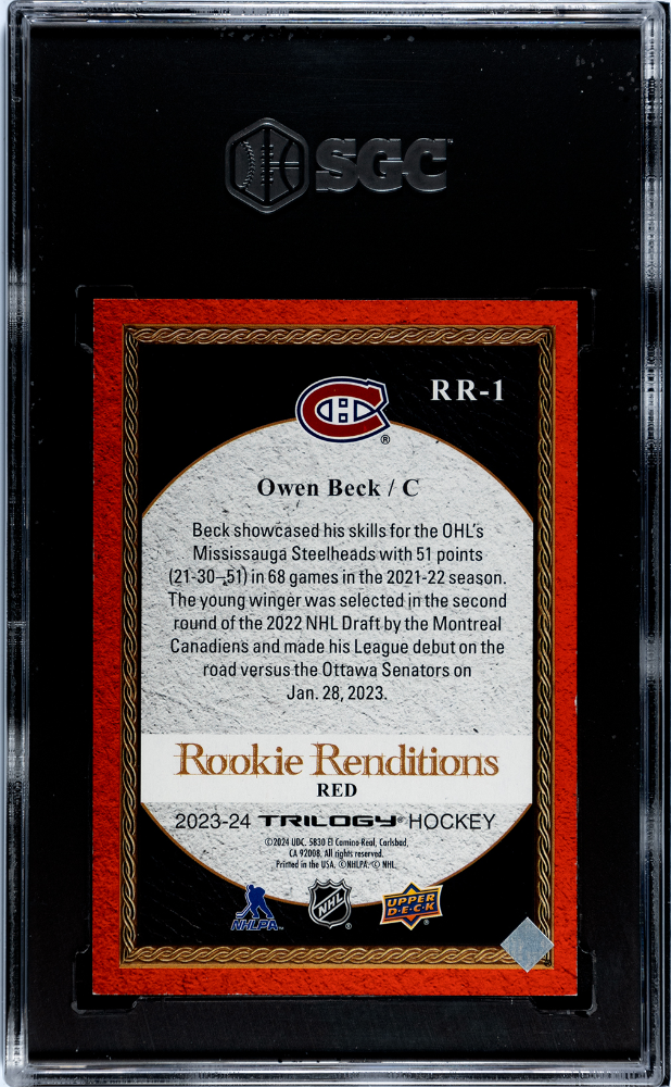 2023 Upper Deck Trilogy Owen Beck Rookie Renditions Red 799 #RR-1 SGC 9