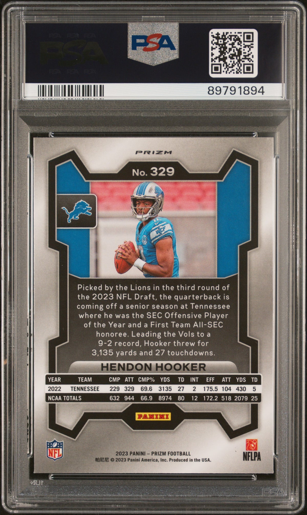2023 Panini Prizm Hendon Hooker Silver #329 PSA 8.5